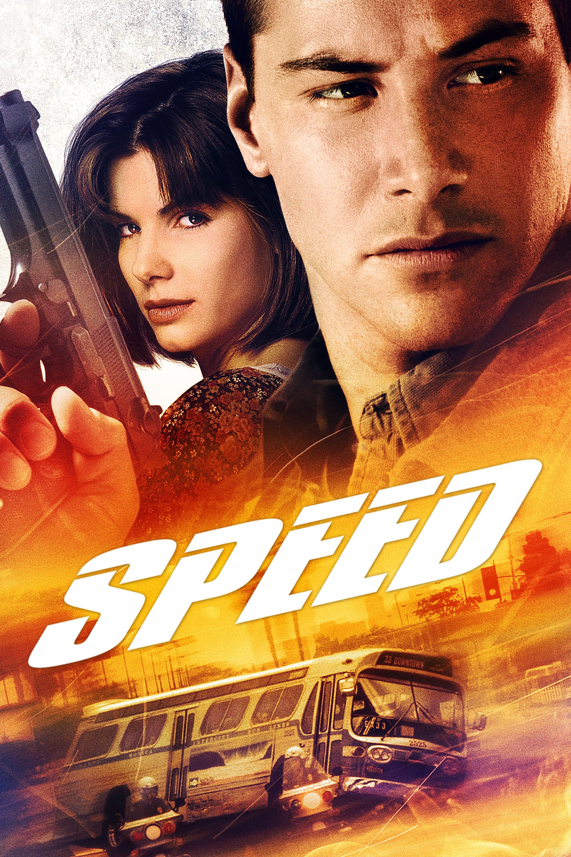 Speed (Movie 1994): Keanu Reeves as Officer Jack Traven, Sandra Bullock as Annie Porter. 2000x3000 HD Background.