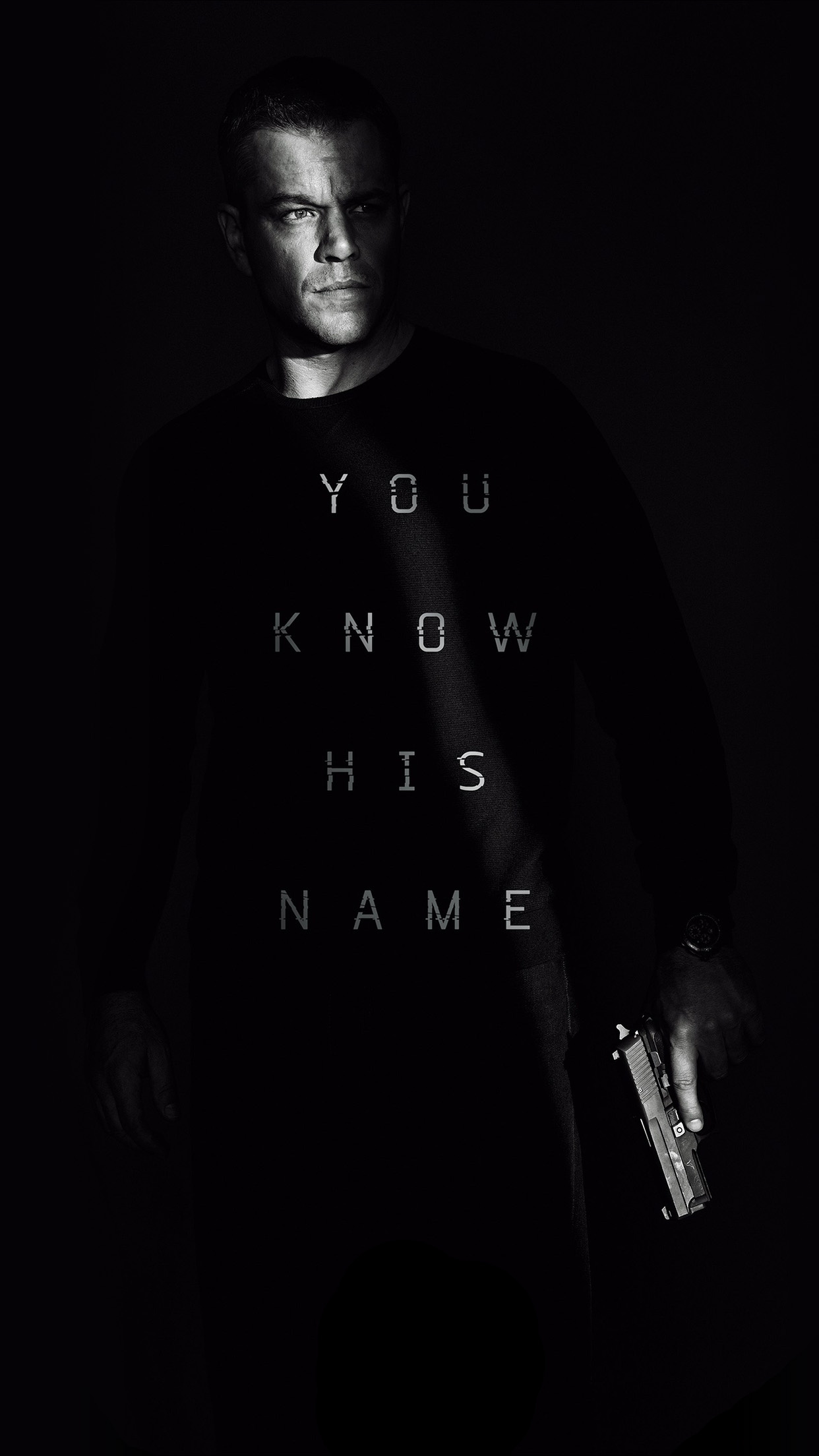 The Bourne: You know his name, A former CIA assassin, Monochrome. 1250x2210 HD Wallpaper.