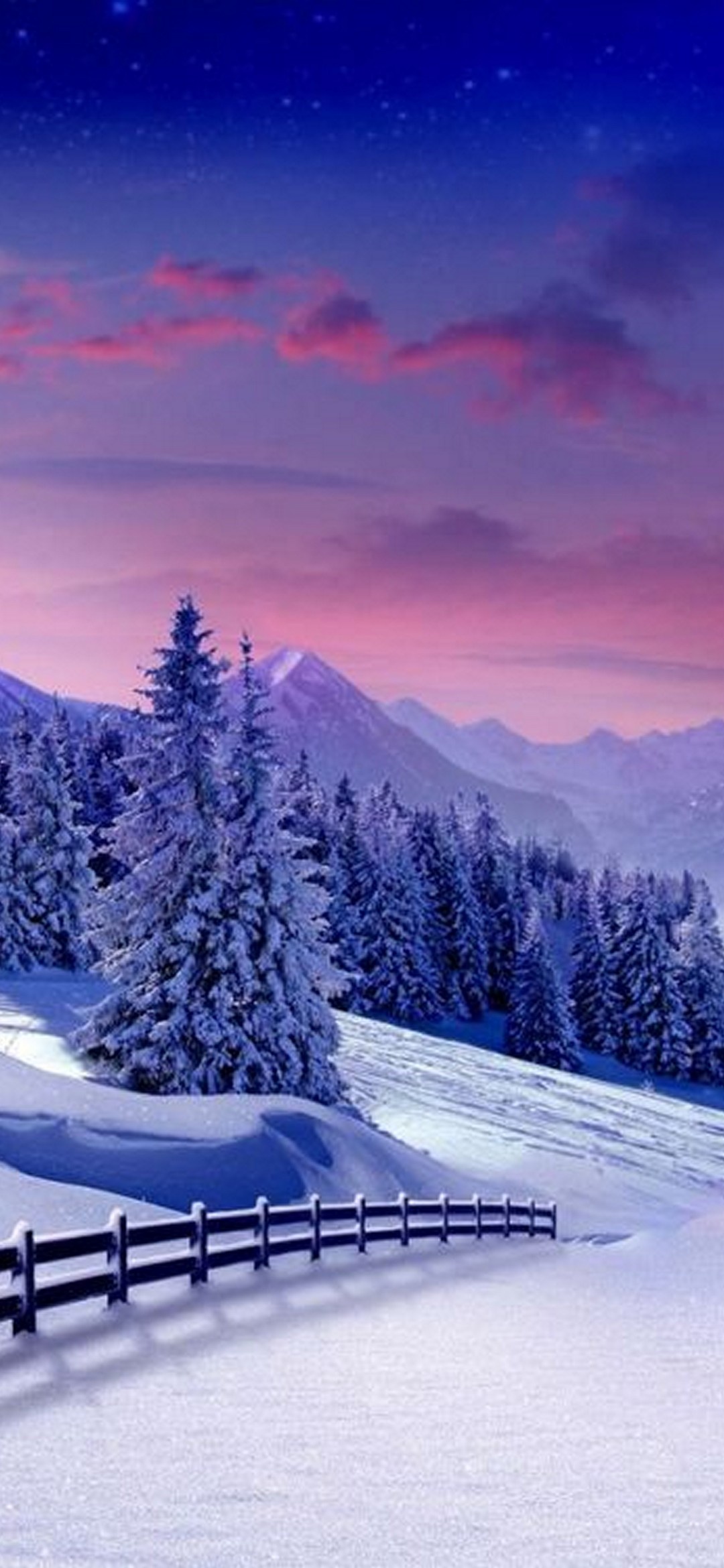 Landscape: A mountain trail covered with tons of snow, Conifer forest in the winter, Swiss Alps. 1080x2340 HD Background.