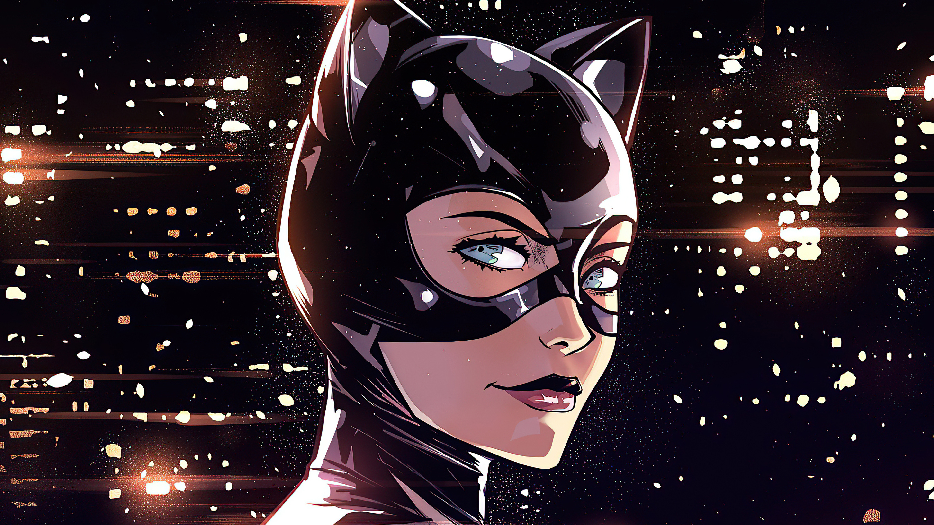 Catwoman: A cat-themed criminal from Gotham City, Painting. 3840x2160 4K Wallpaper.