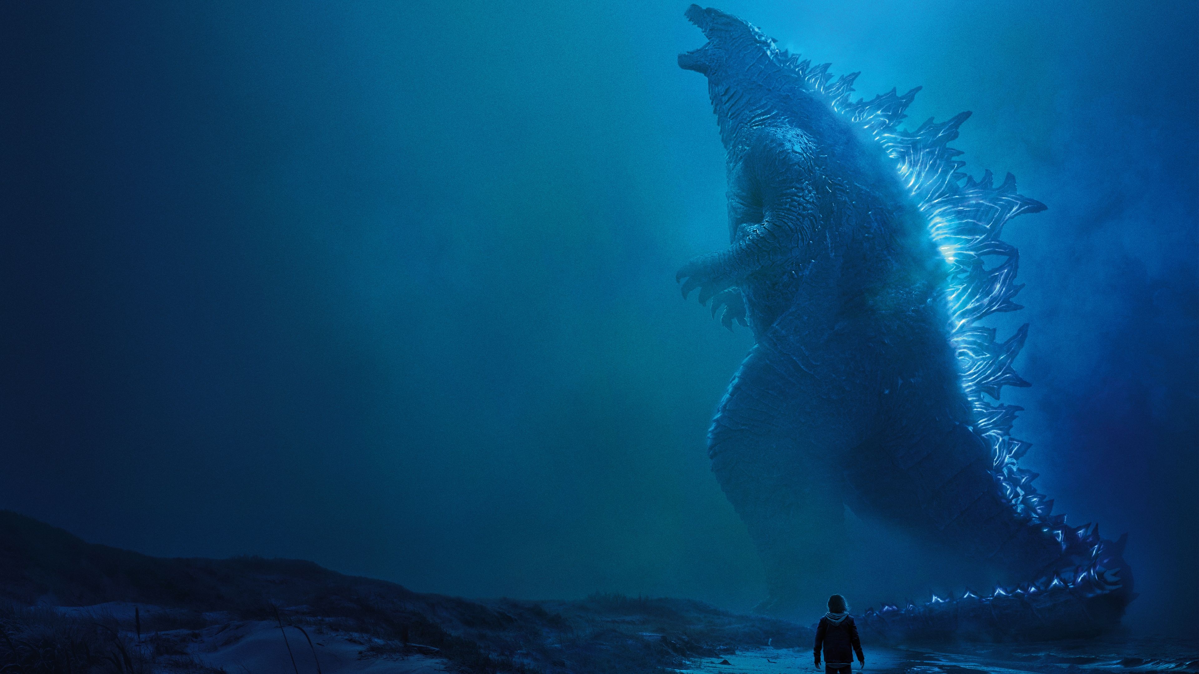 Godzilla: King of the Monsters, A fictional monster, or kaiju. 3840x2160 4K Background.