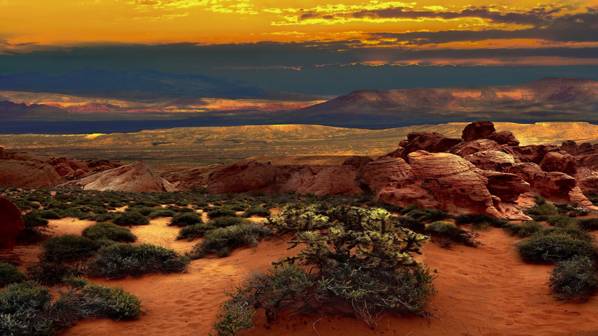 Desert Nevada, Sunset clouds, Widescreen wallpapers, Serene atmosphere, 1920x1080 Full HD Desktop