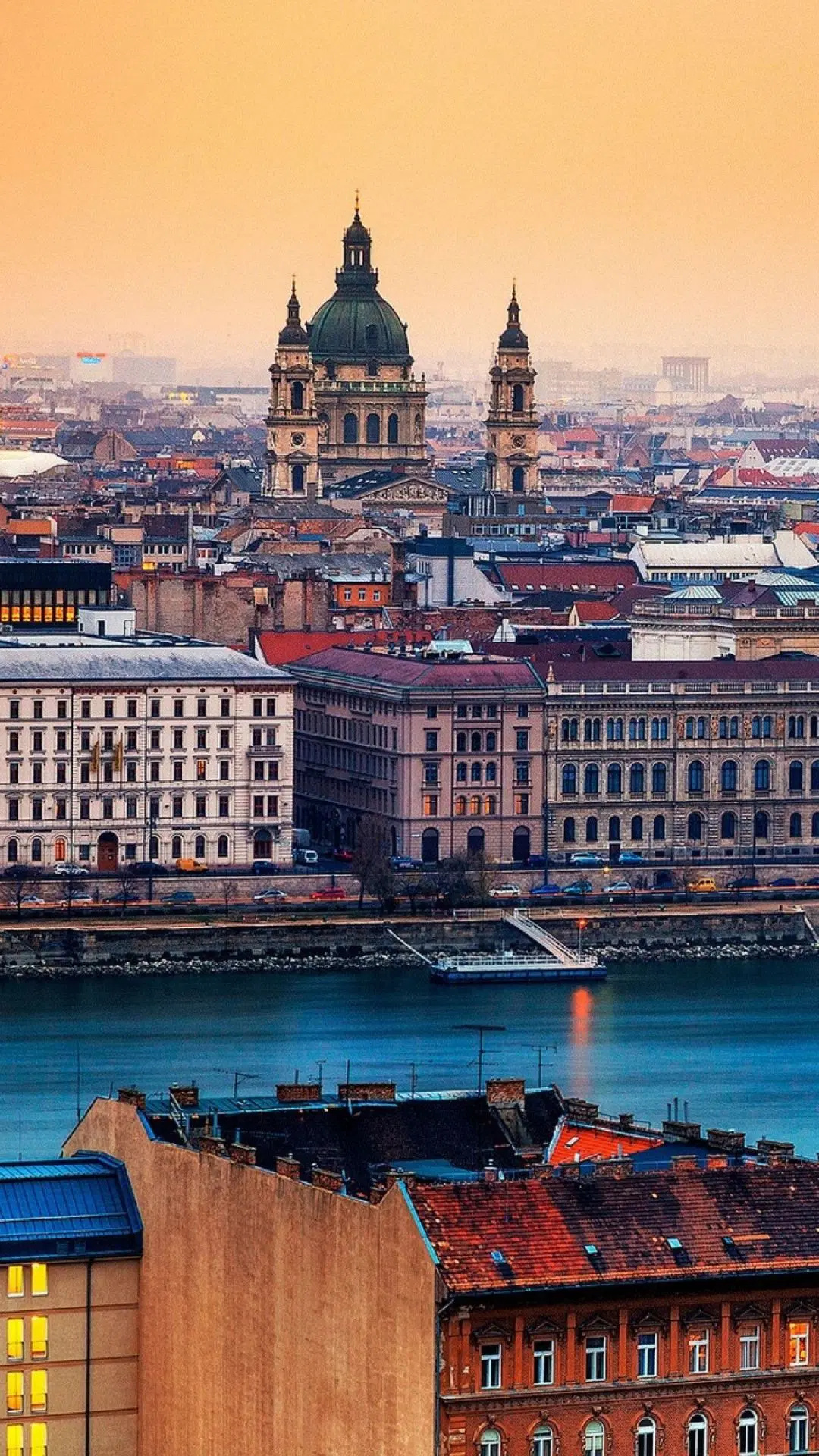 Budapest: One of Europe's most beautiful and romantic cities, Waterfront. 1080x1920 Full HD Background.