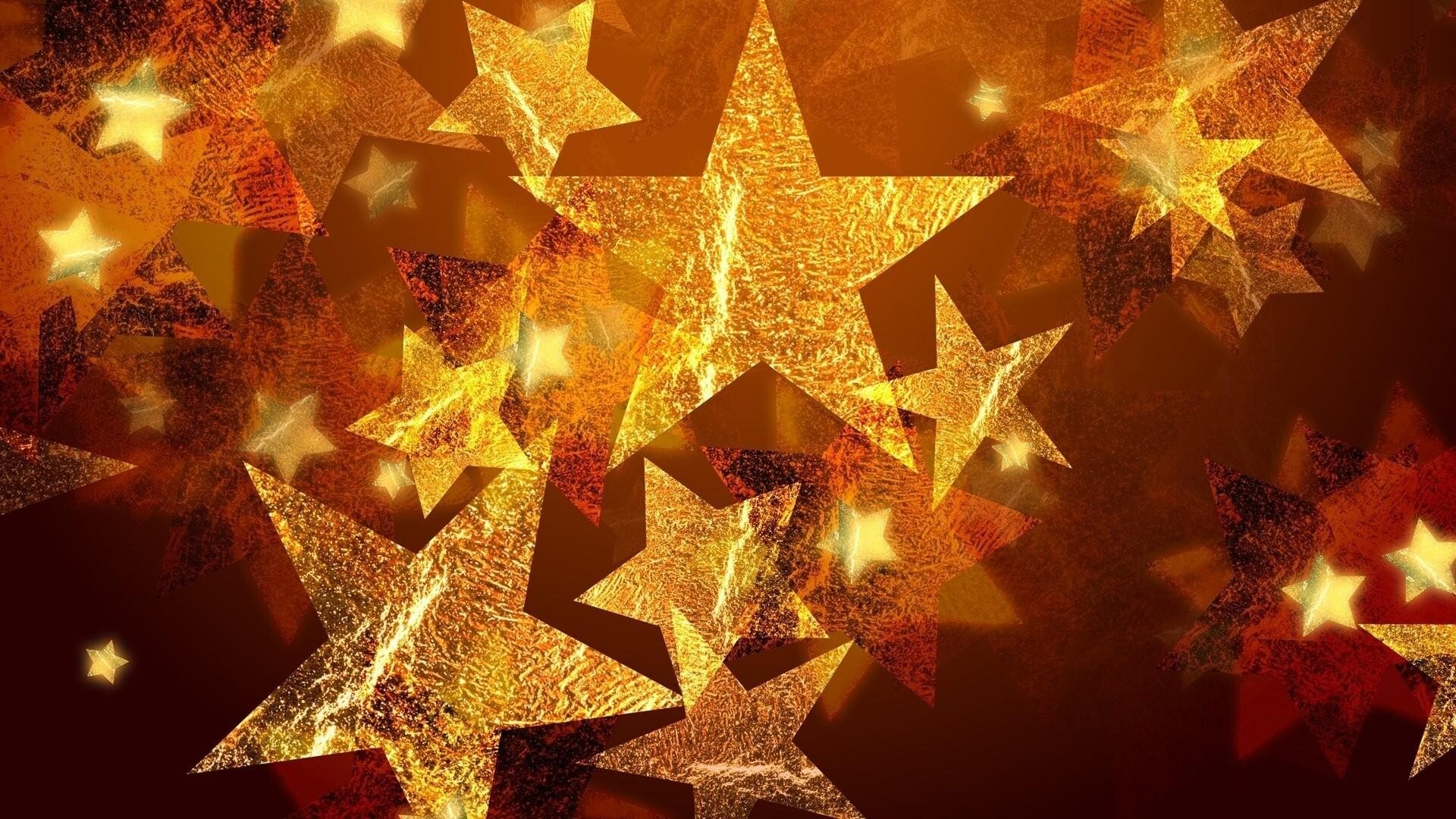 Gold Star: Glittering metallic ornament, The highlights of the festive season, Gold foil. 1920x1080 Full HD Wallpaper.
