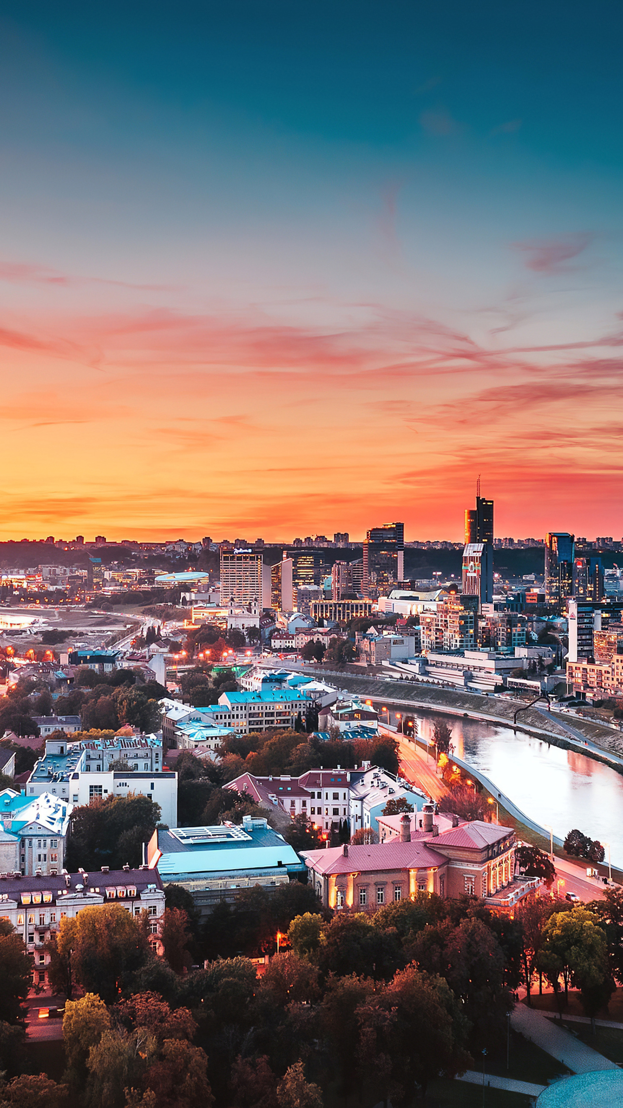 Cityscape: The river Neris in Vilnius, The capital and largest city of Lithuania. 2160x3840 4K Background.