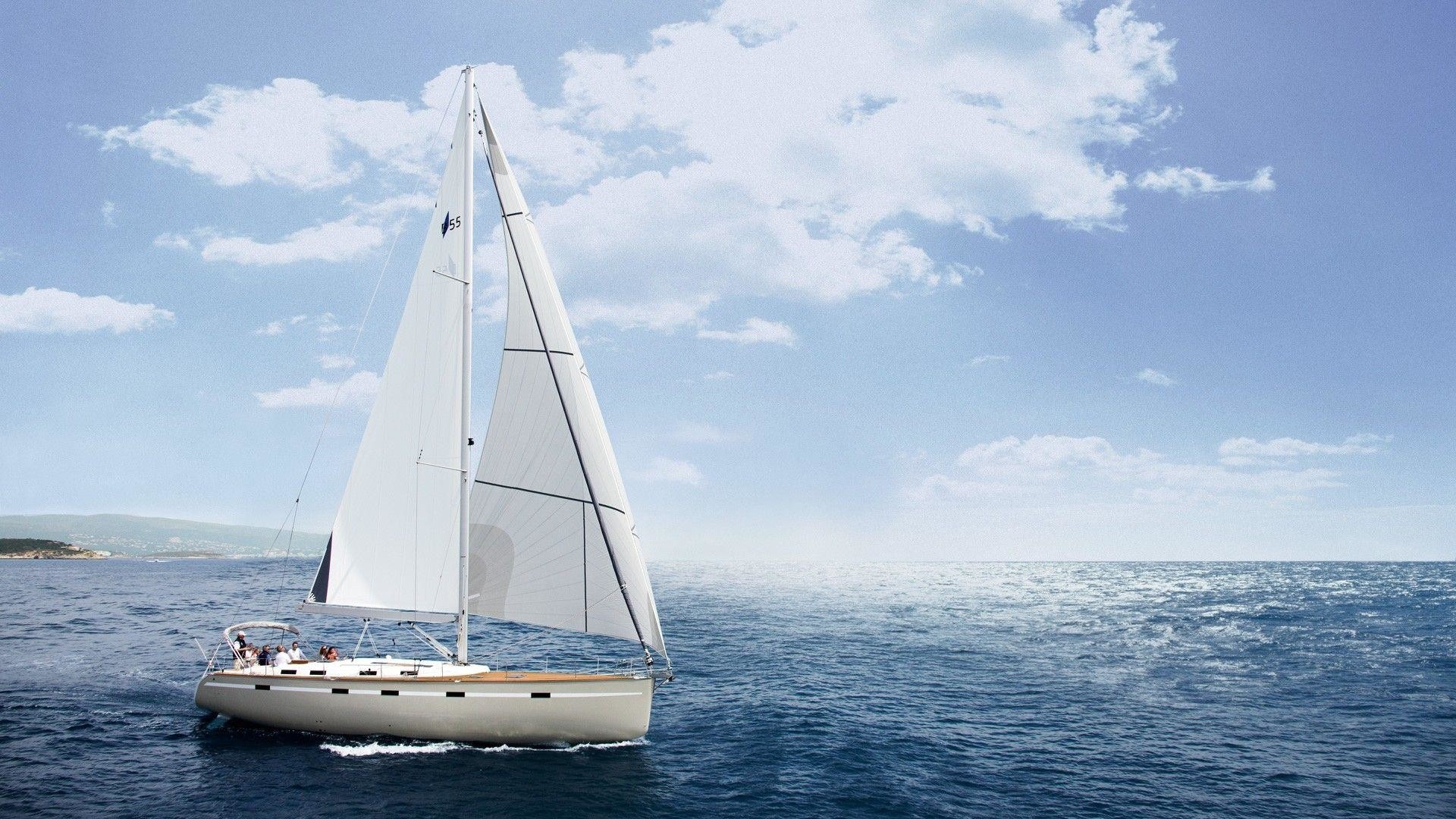 Sail Boat: A cruising yacht, A sea-going vessel propelled by the power of wind. 1920x1080 Full HD Background.