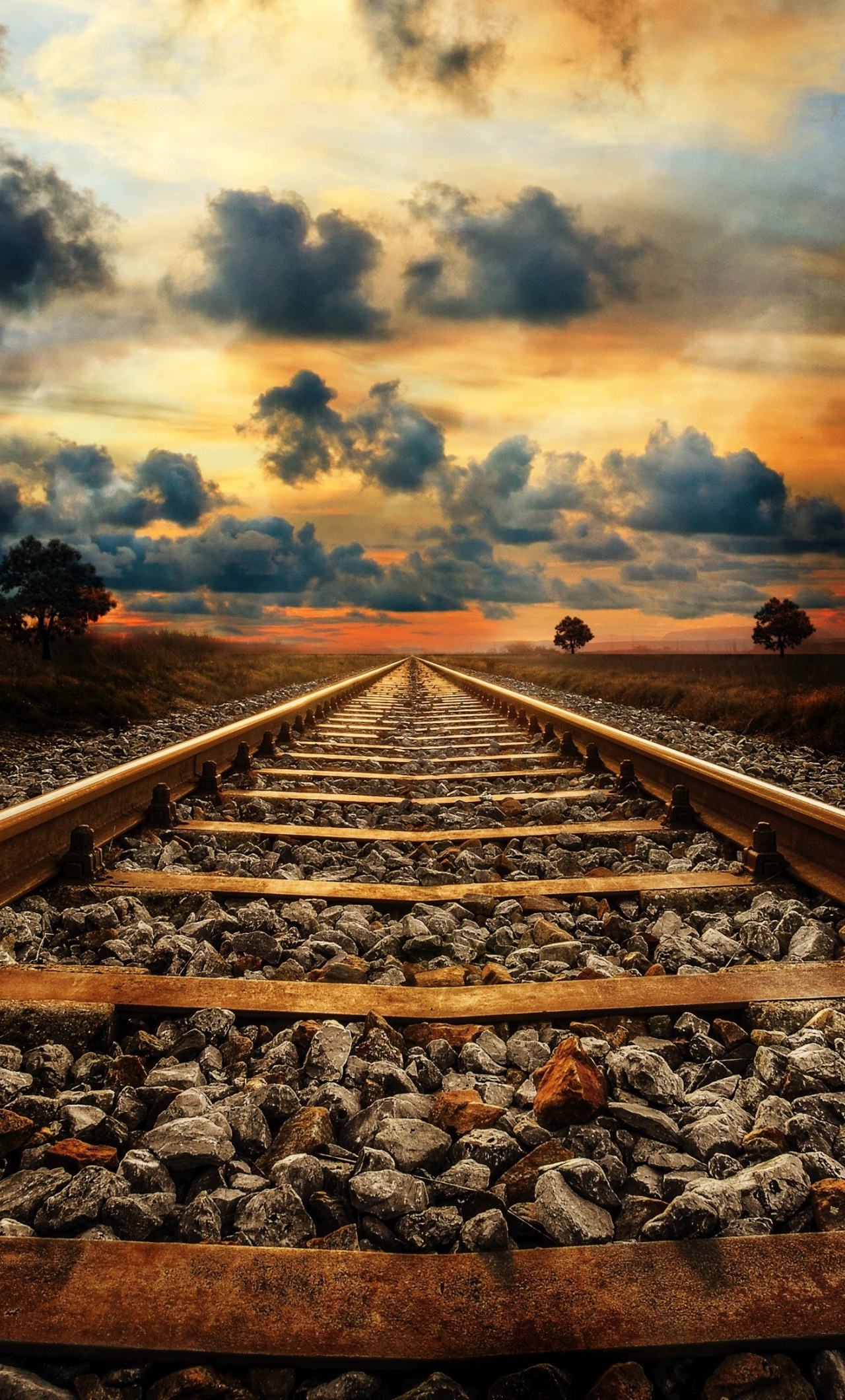 Railway, Scenic beauty, Tranquil sunset, Captivating clouds, 1280x2120 HD Handy