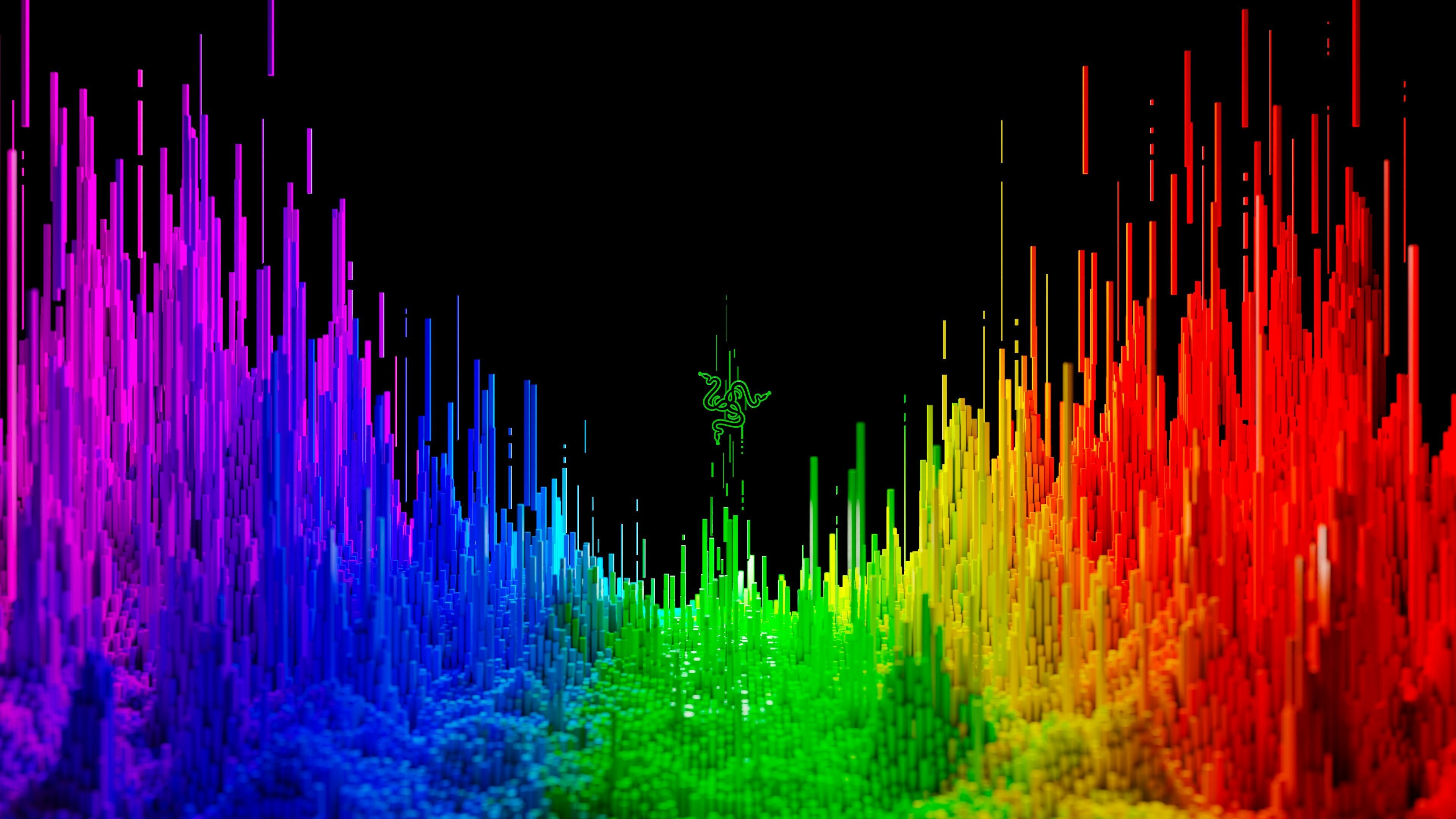 Rainbow Colors: Razer, Multitone splash, Digital art, Asymmetry. 3840x2160 4K Background.
