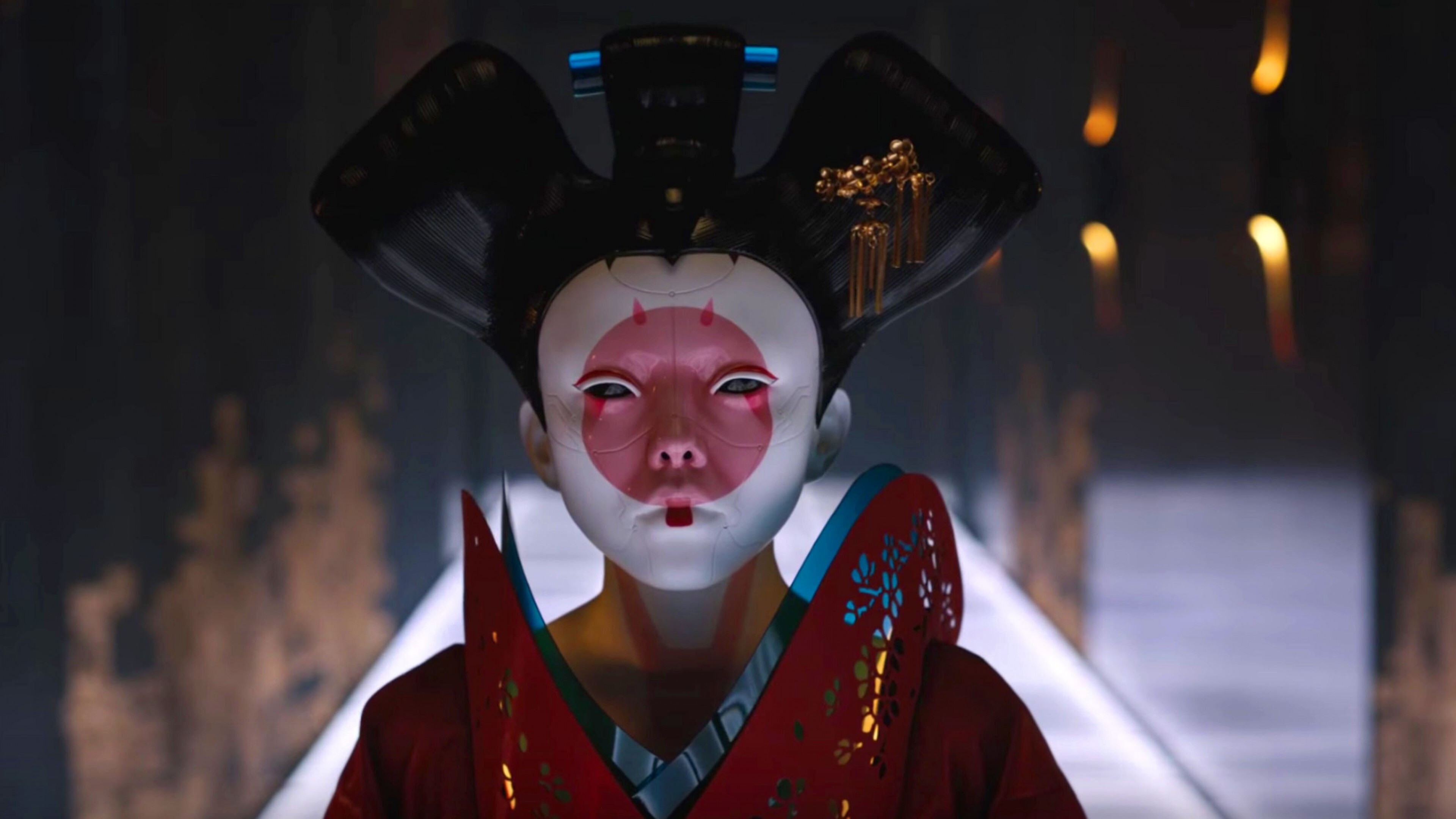 Ghost in the Shell (Movie): Rila Fukushima as a geisha robot, Hanka Robotics, A Japanese fashion model and actress. 3840x2160 4K Wallpaper.