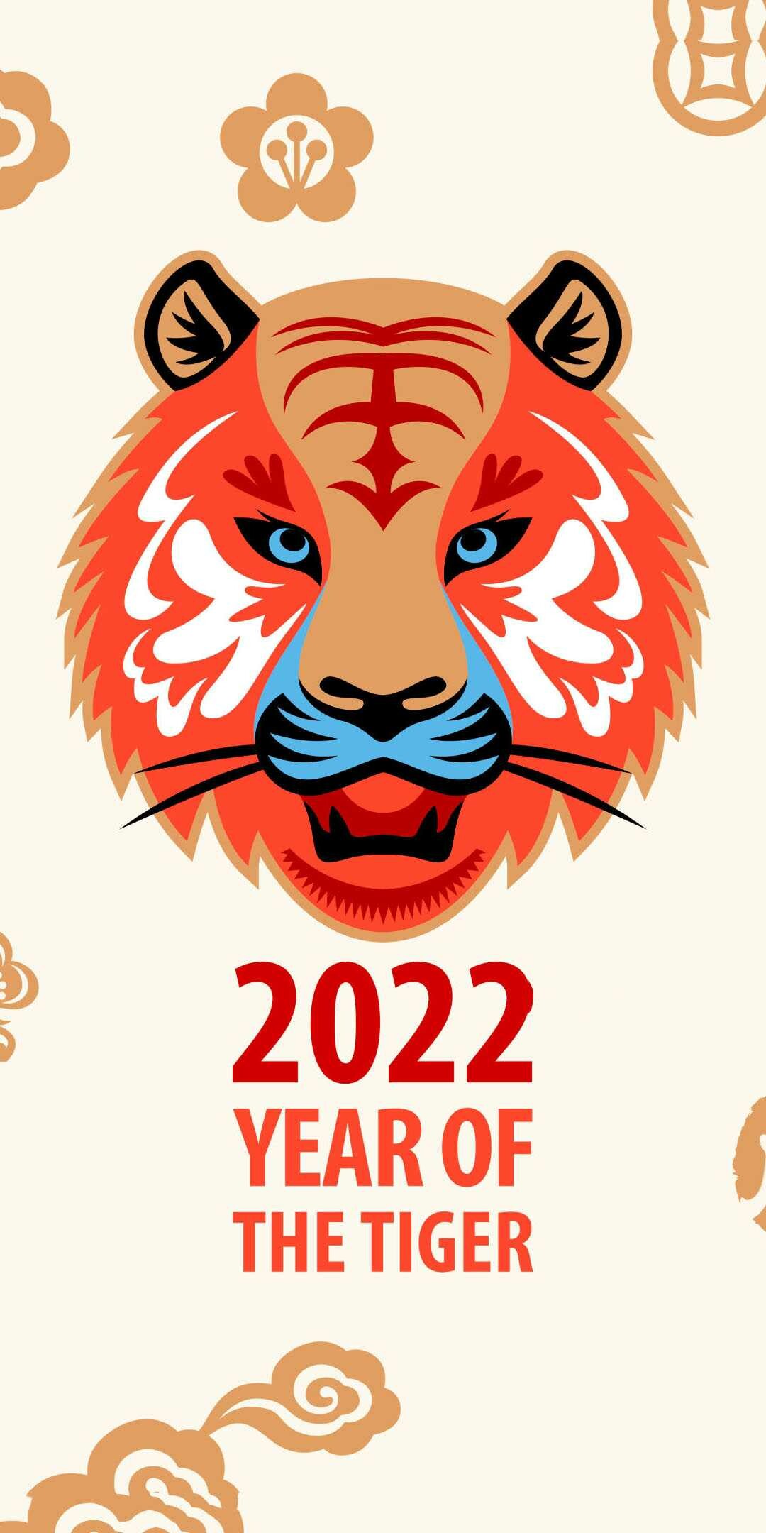 Tiger 2022, Festive wallpaper, New Year blessings, Prosperity and luck, 1080x2160 HD Phone