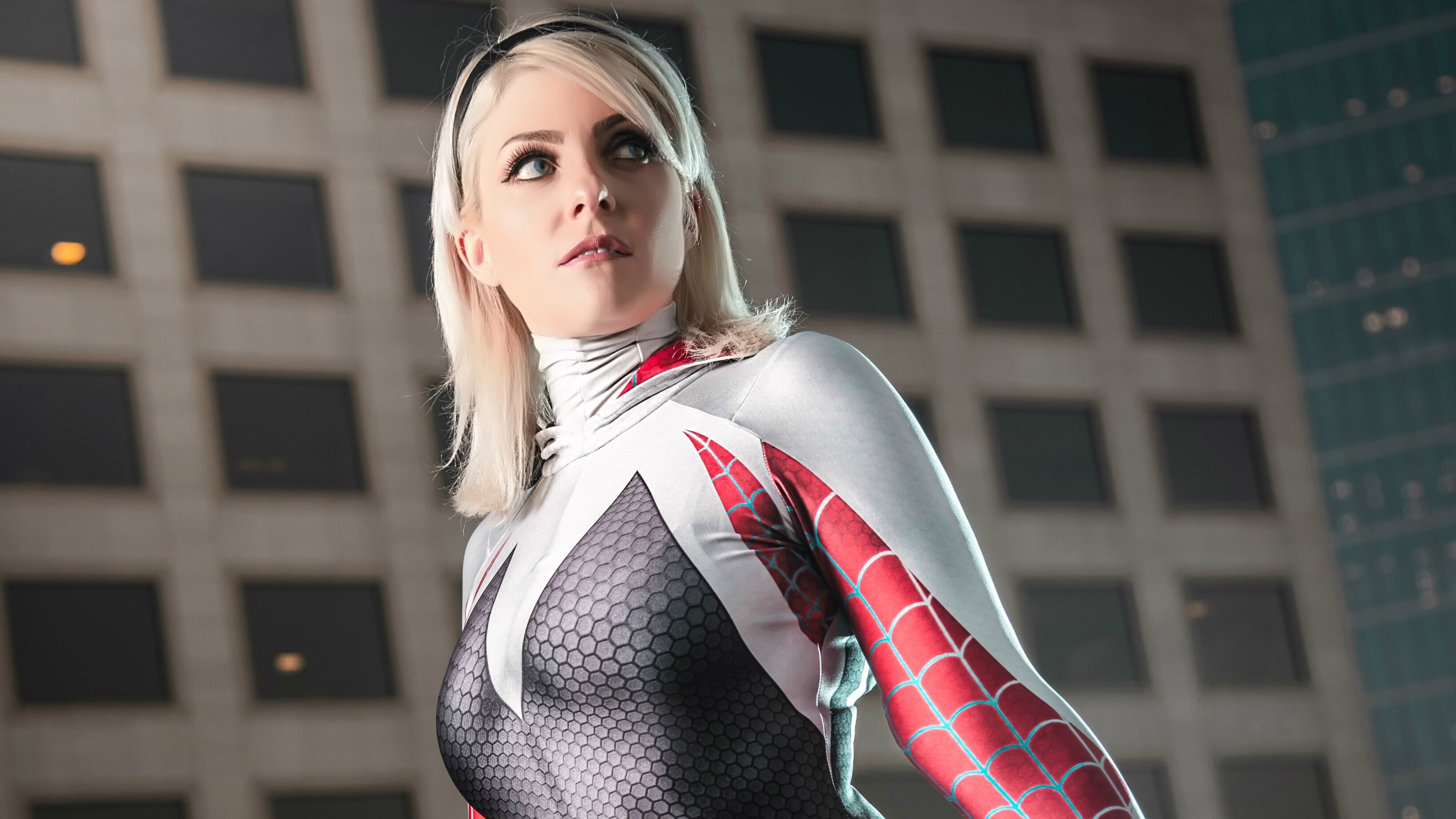 Gwen Stacy: Cosplay, Superheroes, Earth-65, Ghost-Spider, Marvel Comics. 3280x1850 HD Wallpaper.