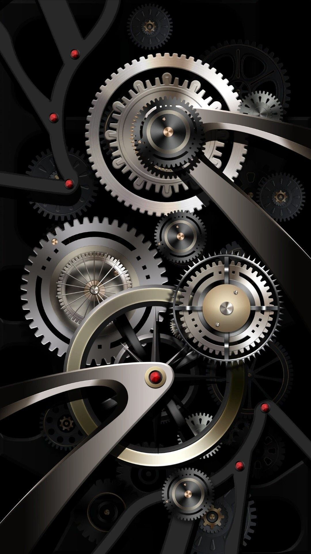 Gear: Steampunk, A wheel having cut teeth that mesh with teeth in another wheel to transmit force and motion. 1080x1920 Full HD Background.