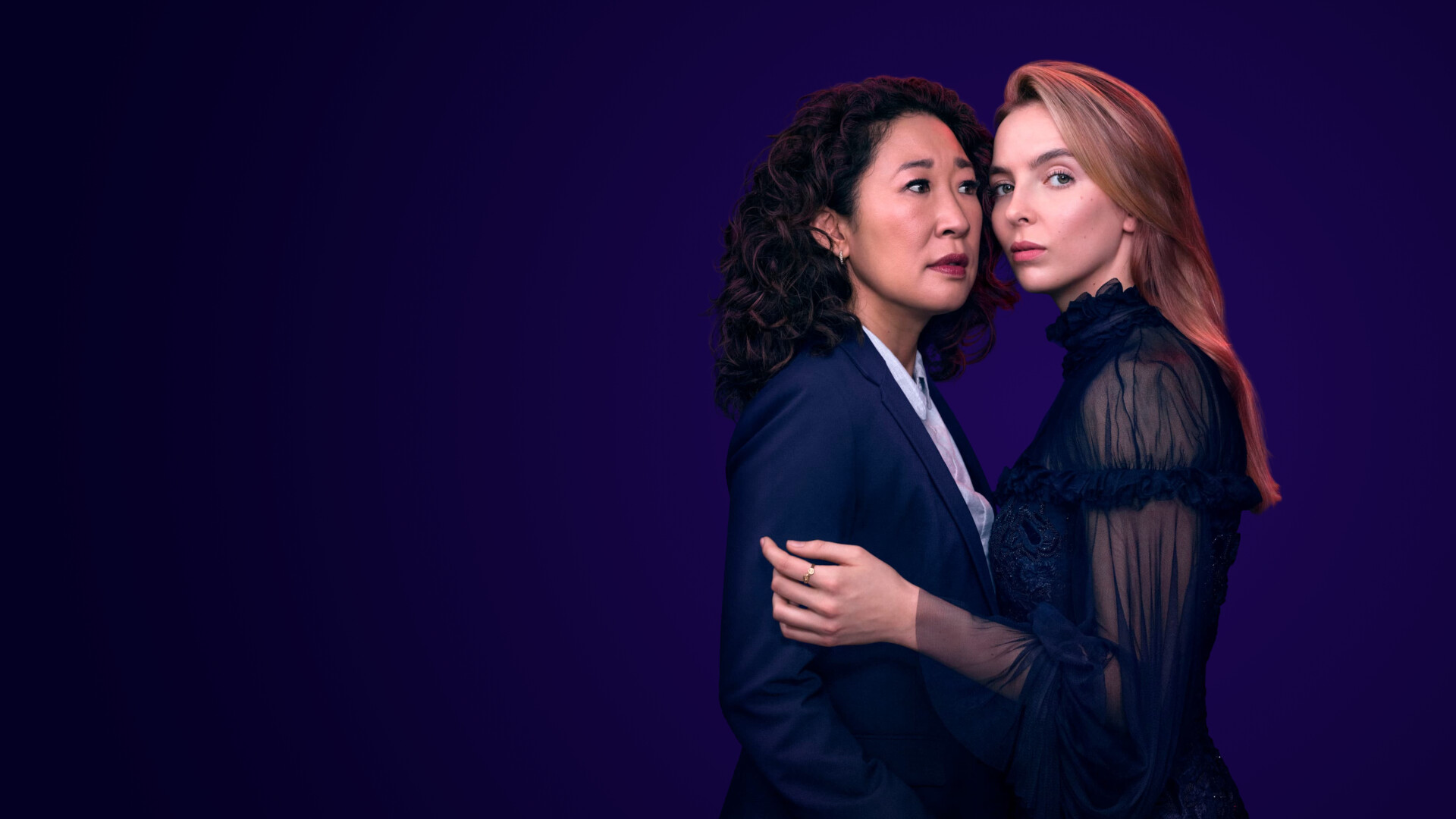 Killing Eve: Jodie Comer is the only cast member to appear in every episode, Sandra Oh. 1920x1080 Full HD Background.