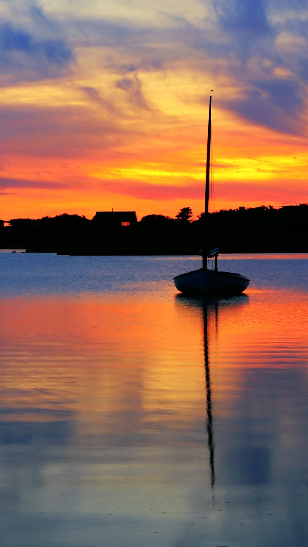 Sunset and sailboat, Marthas Vineyard, Windows 10 spotlight, USA, 1080x1920 Full HD Phone