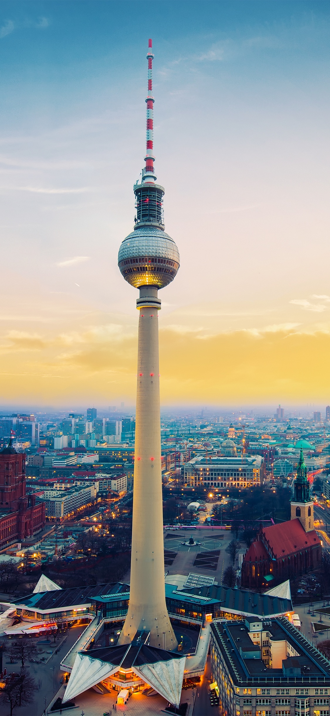Berlin Skyline, Berlin TV Tower, Germany's landmark, Breathtaking sunset, 1130x2440 HD Phone