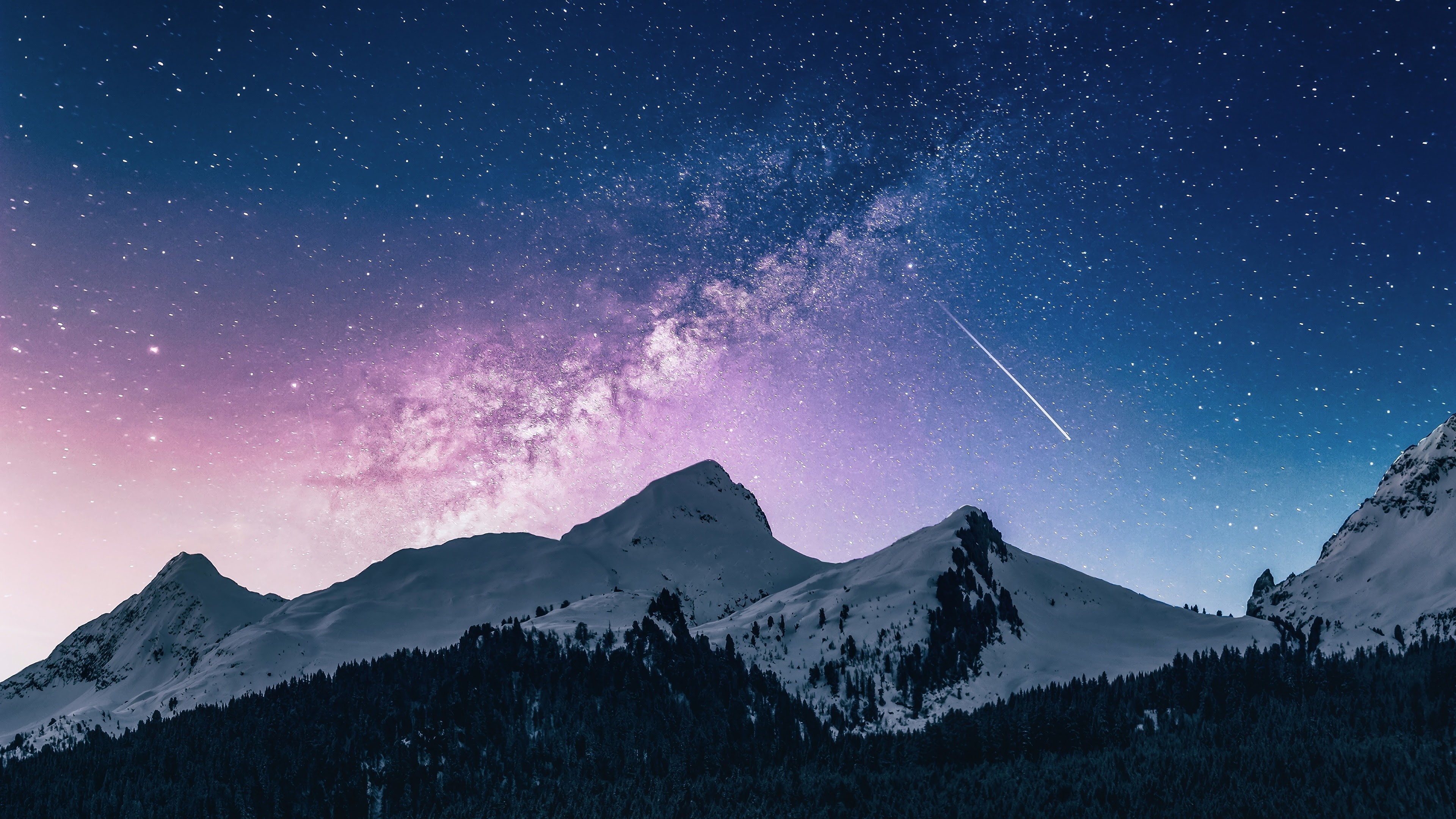 Night sky spectacle, Stars and comet, Mountain backdrop, Breathtaking beauty, 3840x2160 4K Desktop