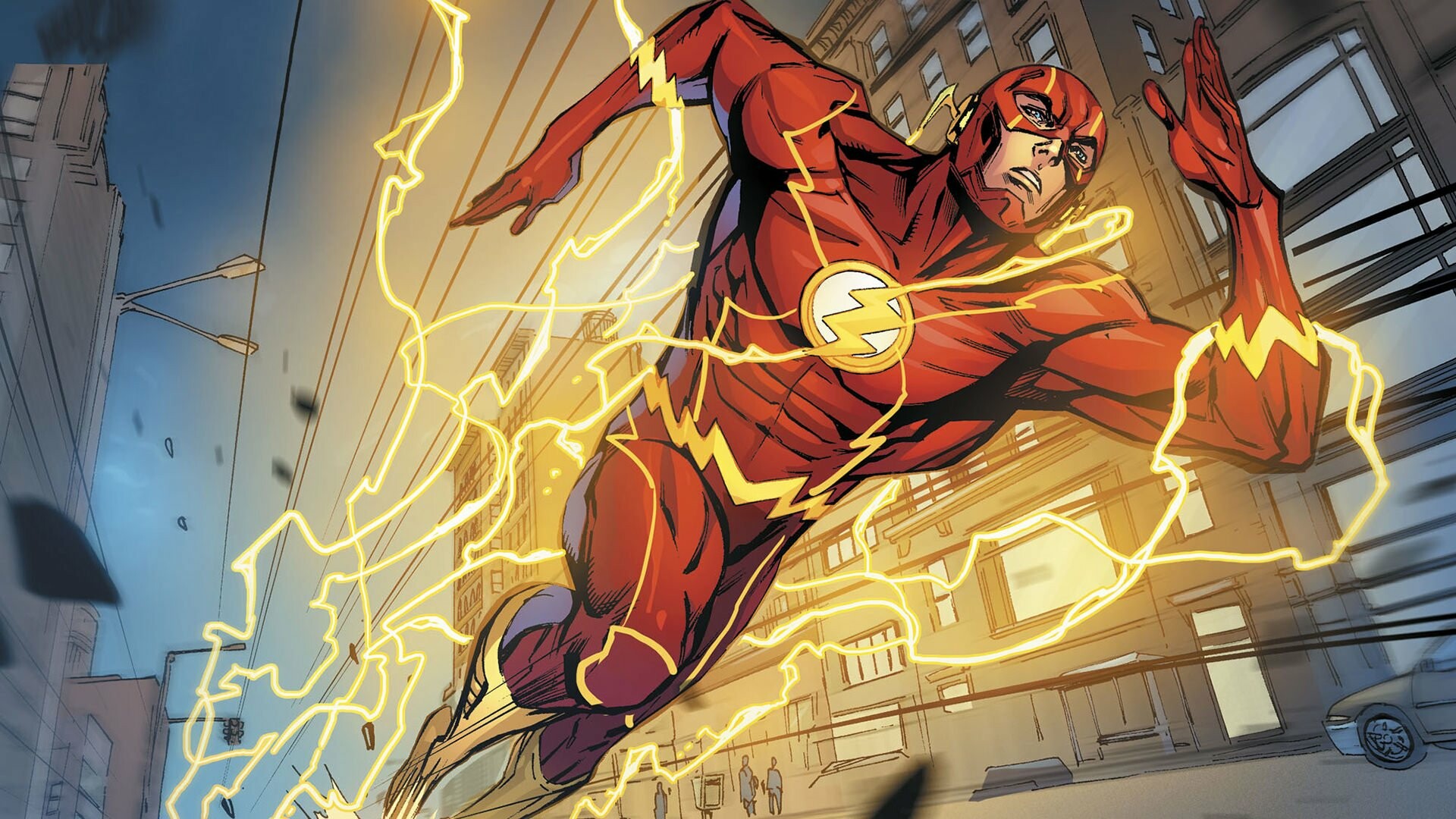 Flash (DC): A lightning bolt strikes forensic scientist Barry Allen, American media and entertainment company. 1920x1080 Full HD Wallpaper.