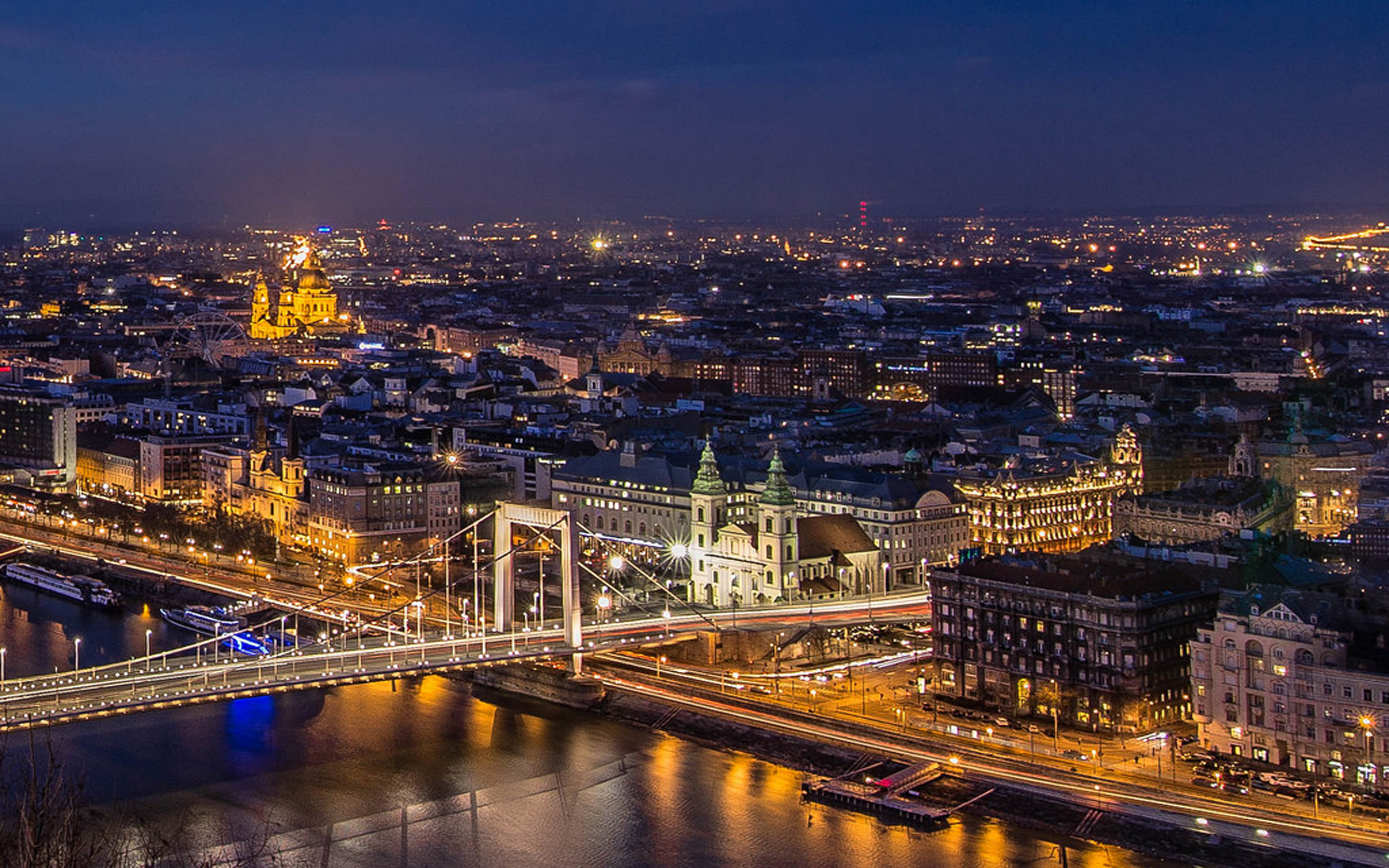 Budapest: A beautiful city in Hungary, Nighttime, Cityscape. 2880x1800 HD Background.