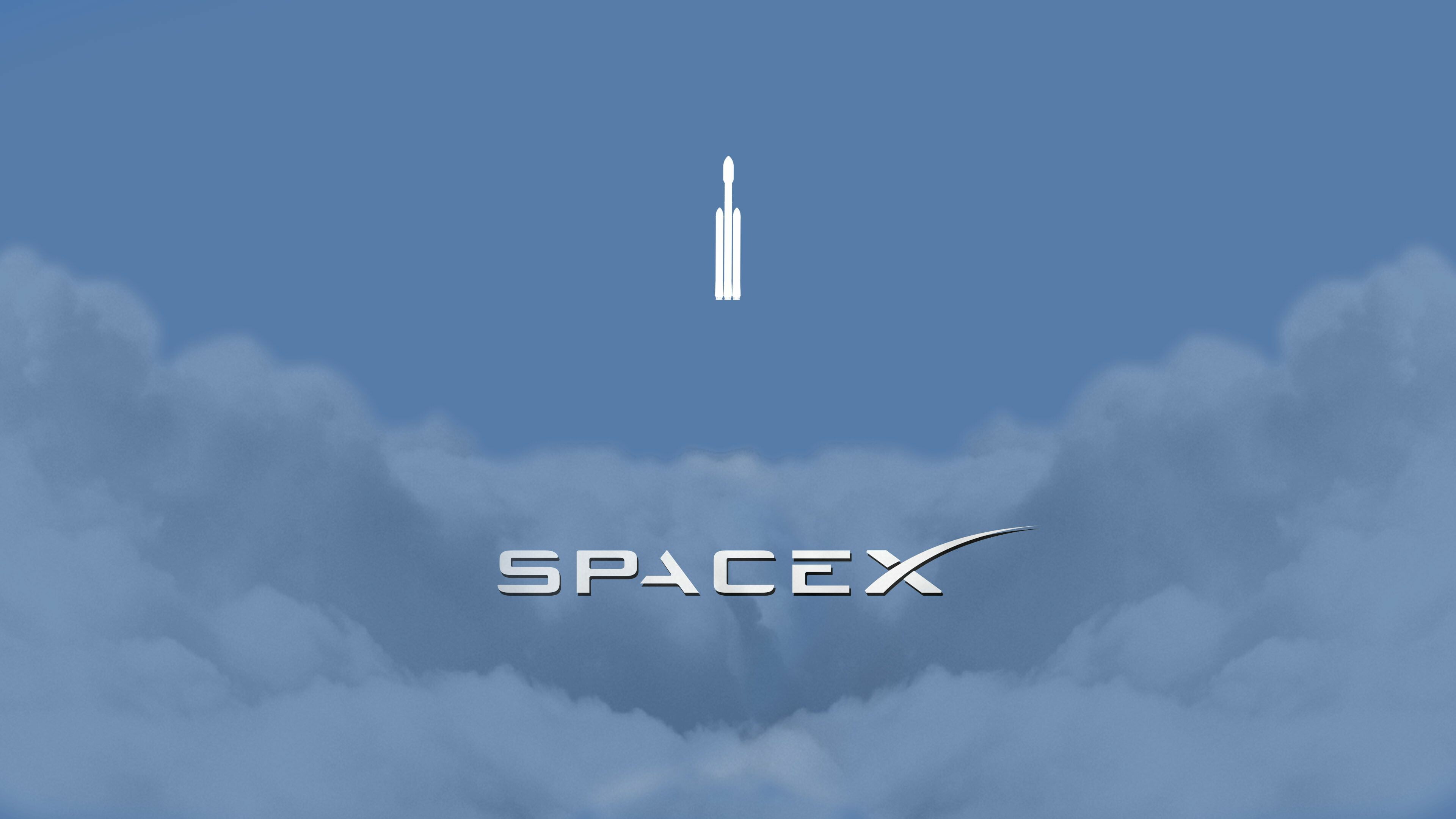 Elon Musk: Minimalism, Spaceship, Logo, Rocket, SpaceX, Falcon Heavy. 3840x2160 4K Background.