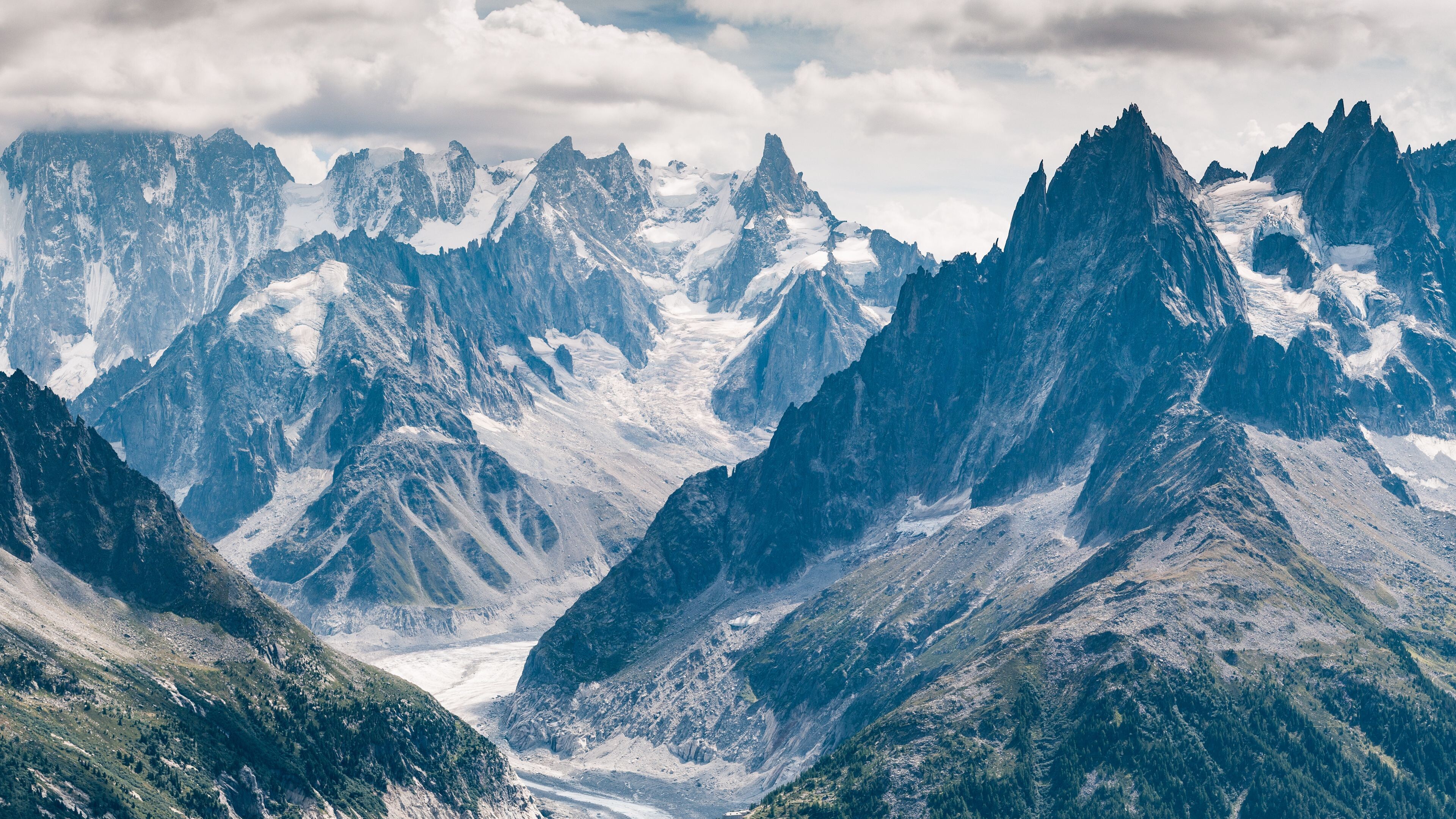 Glacier: Chamonix-Mont-Blanc, Mer de Glace, France, Mountain range, Snow. 3840x2160 4K Wallpaper.