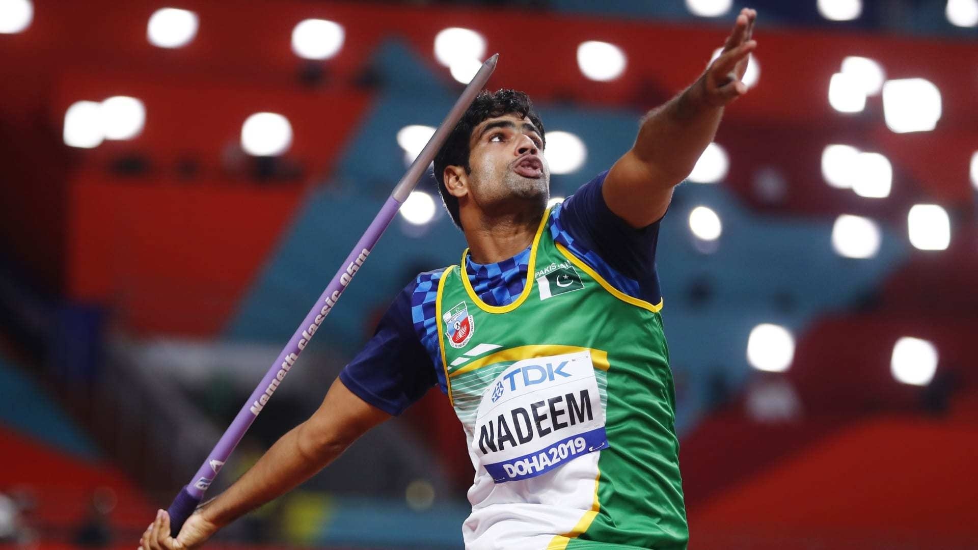 Javelin Throw: Arshad Nadeem, Men's javelin throw final in Tokyo Olympics, Doha 2019. 1920x1080 Full HD Wallpaper.