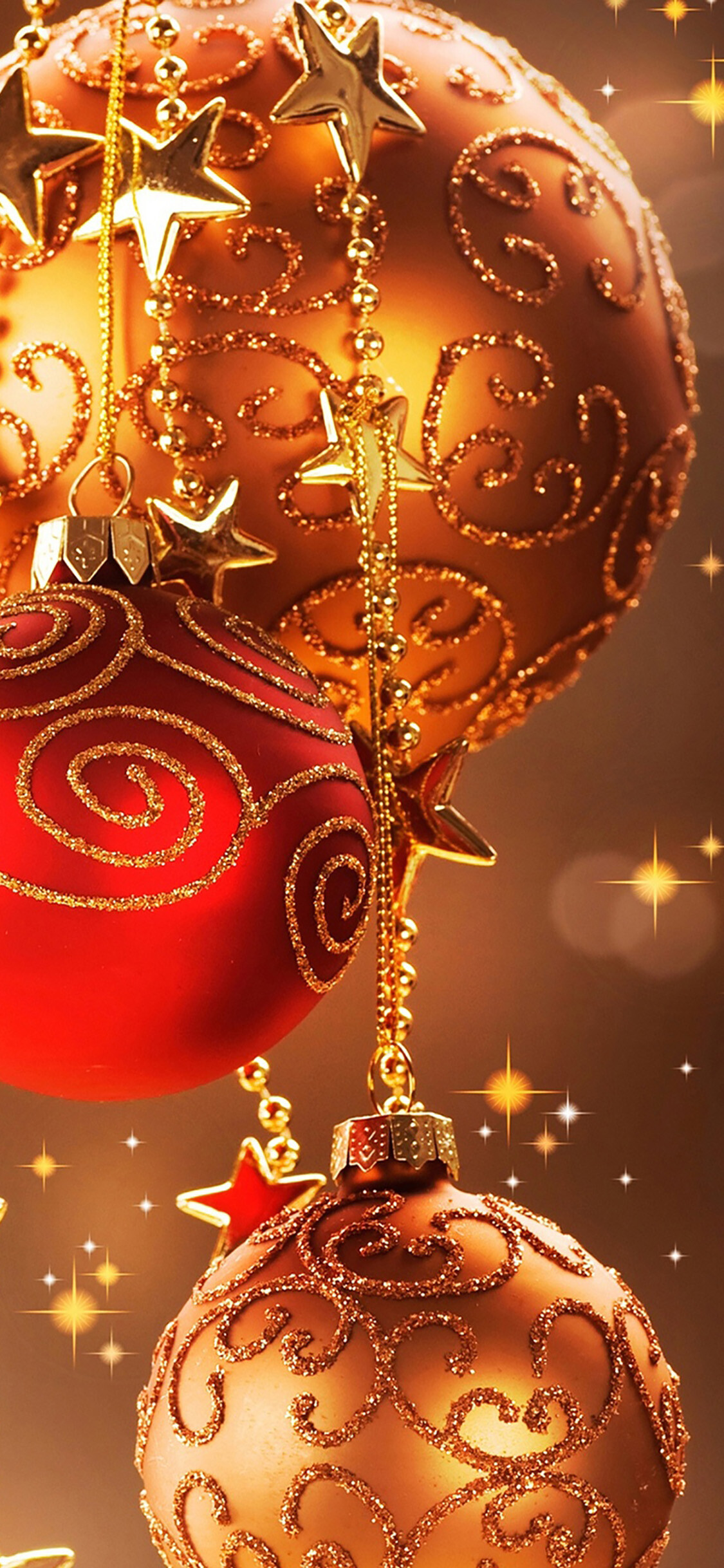 Gold Glitter: The Christmas bubbles, Covered with precious foil balls for the Christmas tree. 1130x2440 HD Wallpaper.