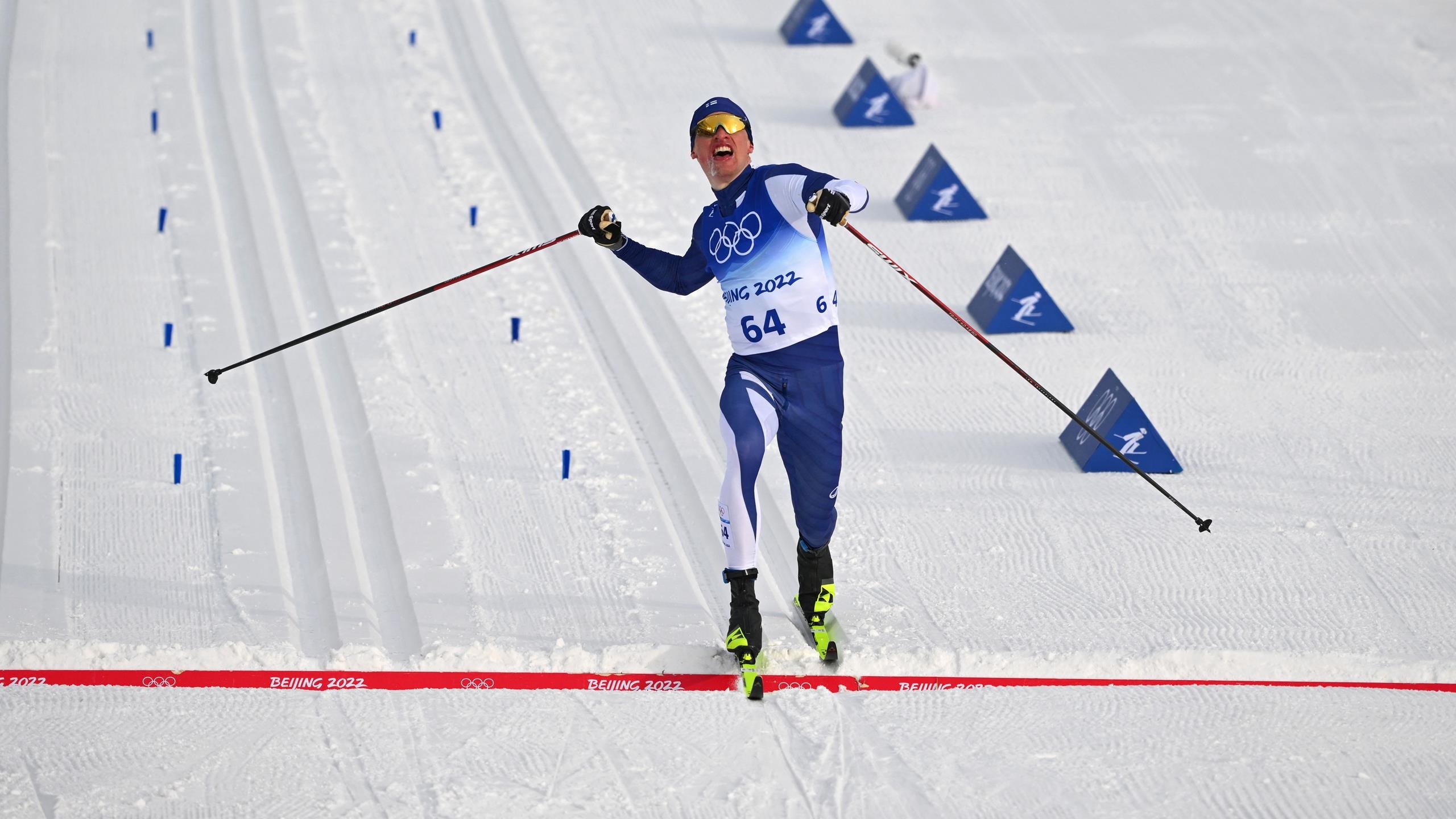 Iivo Niskanen, Olympic gold, Classic skiing, Spectacular finish, 2560x1440 HD Desktop