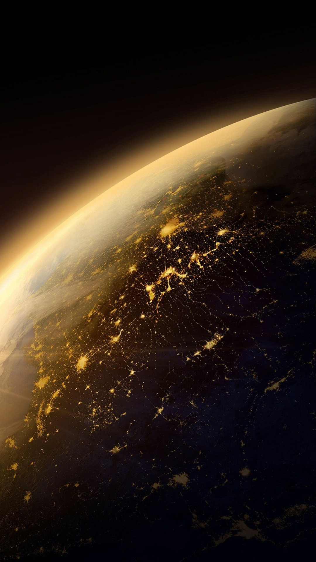Earth at Night: Before dusk, Twilight zone, Darkness, Lights, Horizon, Planet. 1080x1920 Full HD Background.
