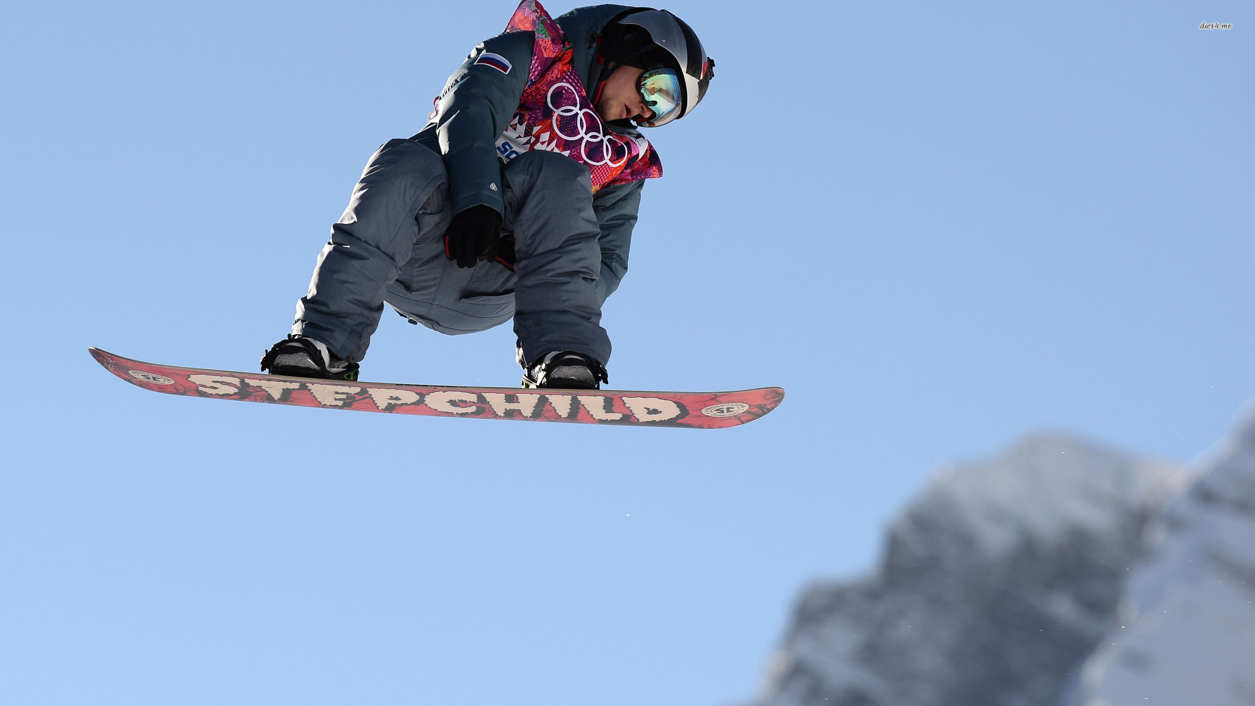 Snowboarding: Stepchild snowboard, Russian athlete at The 2014 Winter Olympics, Sochi, Russia. 2560x1440 HD Background.
