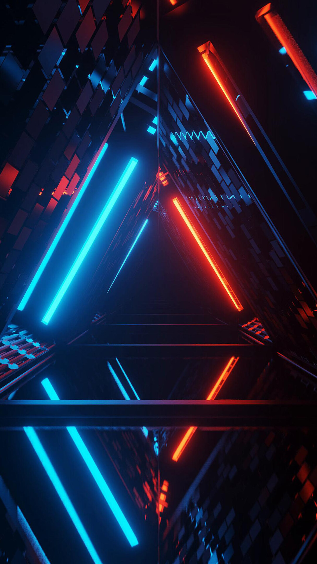 Geometric Abstract: Cyberspace, Angles, Three-dimensional triangles. 1080x1920 Full HD Background.