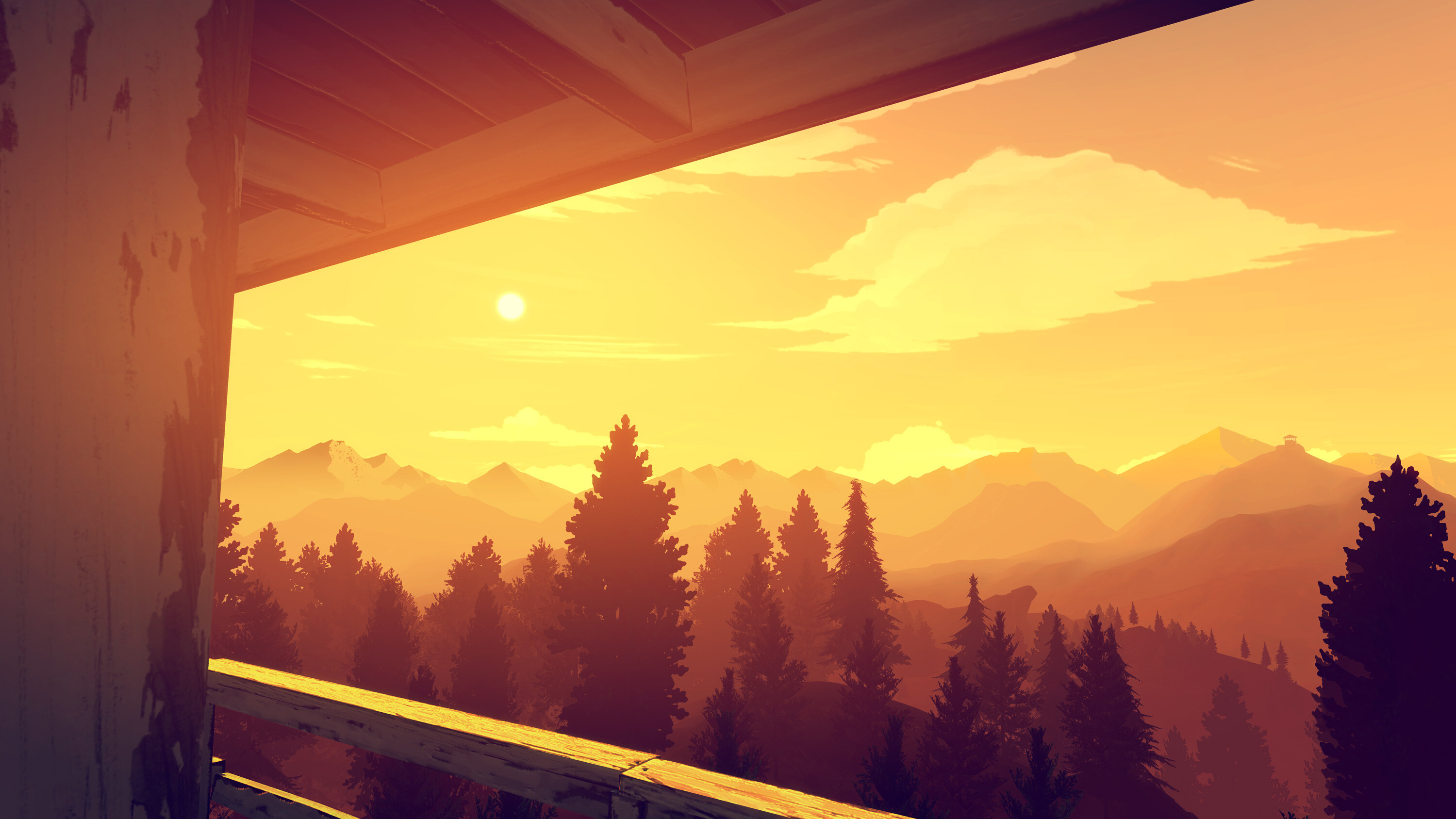 Firewatch: Players take on the role of Henry, a fire lookout who is assigned to his own tower in the Shoshone National Forest. 3000x1690 HD Background.