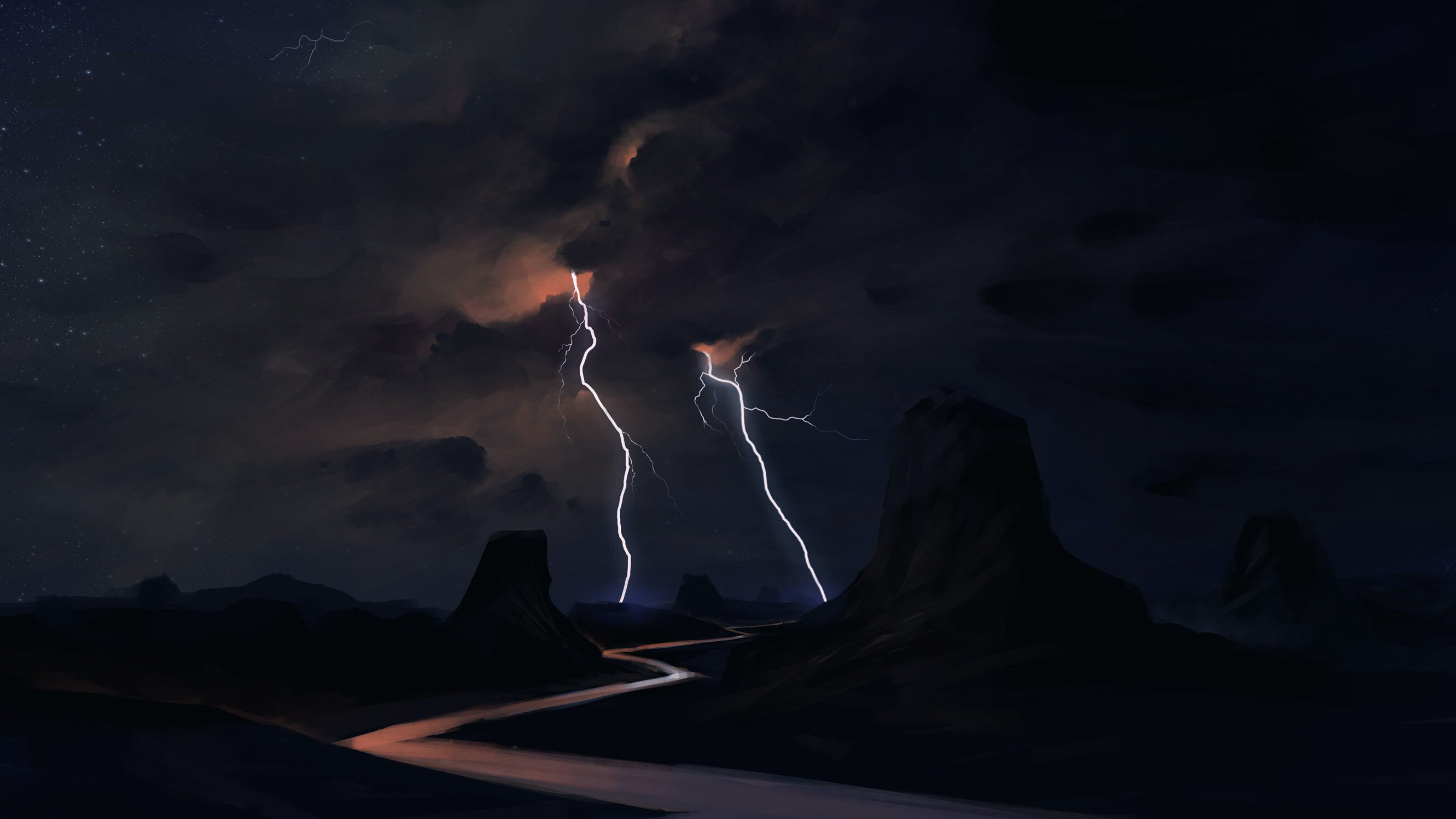 Lightning on the road, Full HD wallpaper, Captivating visuals, Breathtaking landscape, 2670x1500 HD Desktop