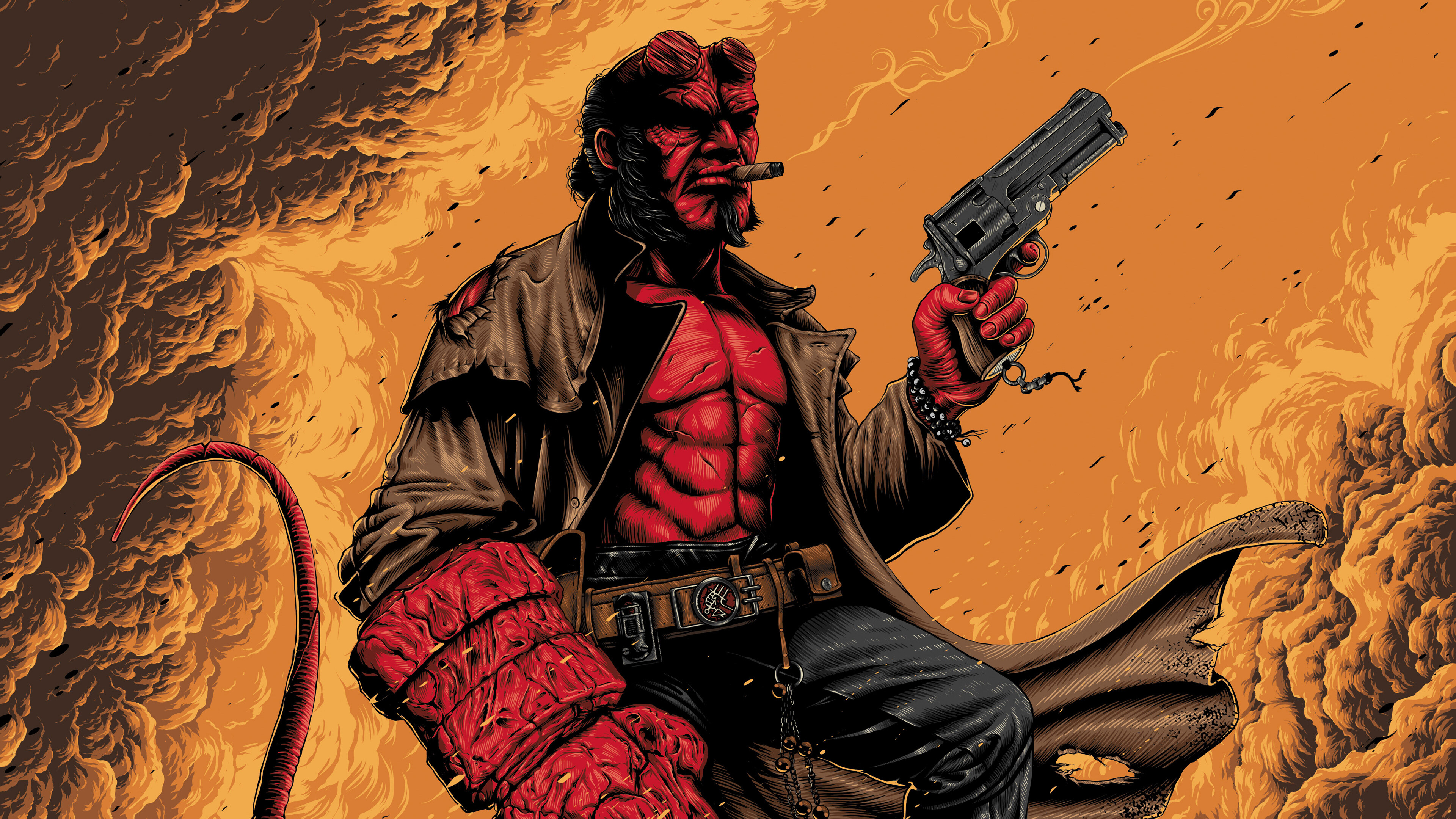 Hellboy artwork, Intense action, Artistic masterpiece, Heroic demon, 3840x2160 4K Desktop
