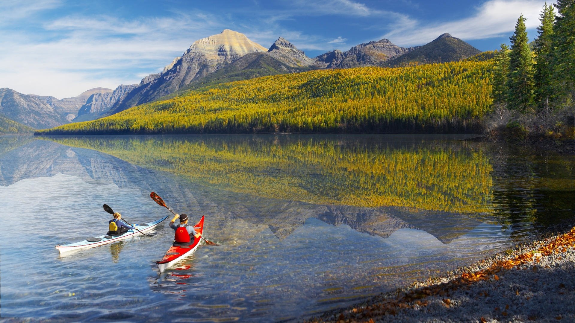 Kayaking: Canoe camping, Recreational boating at the lake, Small watercraft travel. 1920x1080 Full HD Wallpaper.