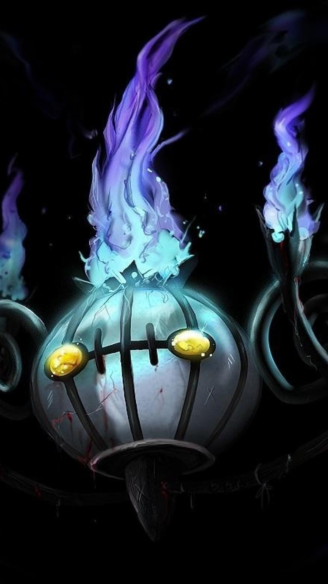 Ghost Pokemon: Chandelure, evolves from Lampent when exposed to a Dusk Stone. 1080x1920 Full HD Wallpaper.