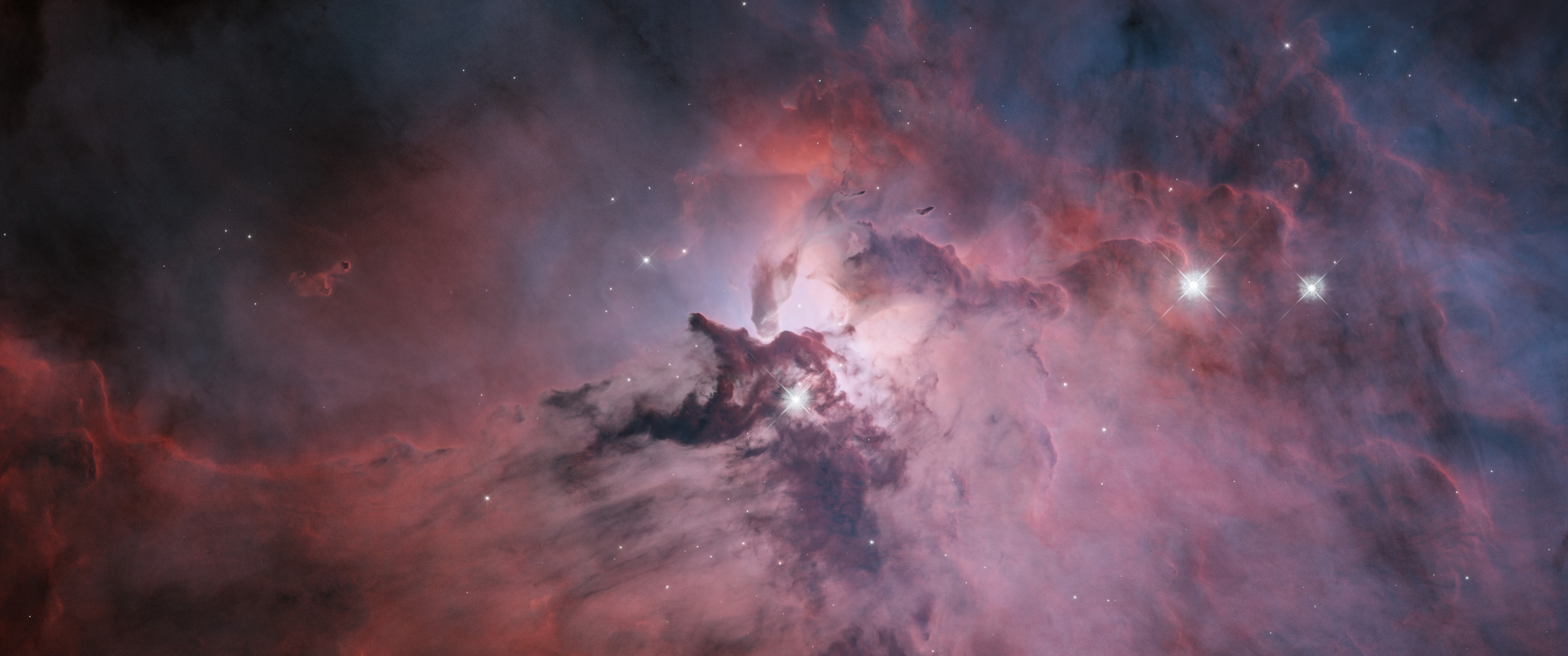 Hubble, Lagoon Nebula, 4K space wallpaper, Astronomical wonder, 3440x1440 Dual Screen Desktop