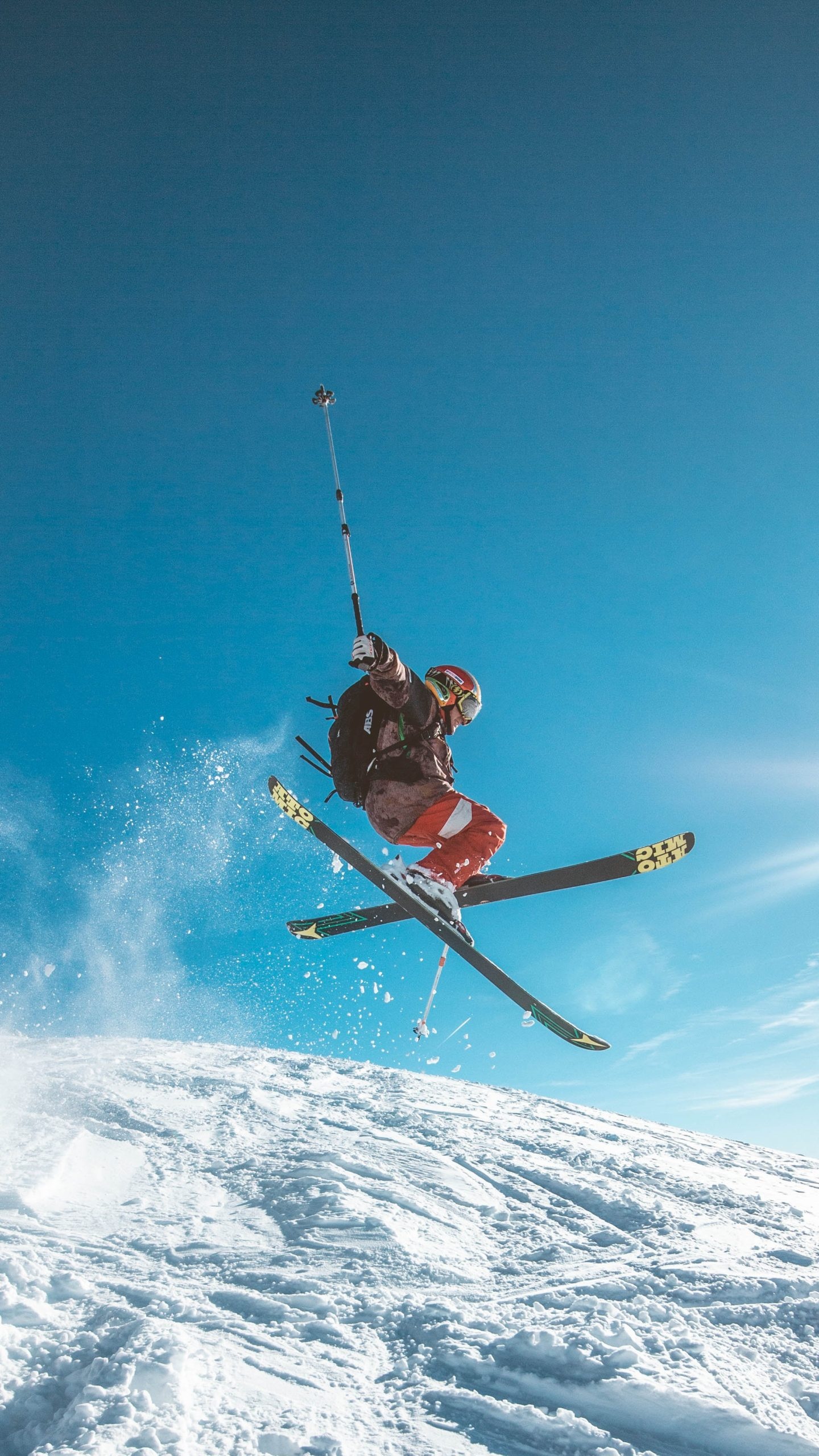 Skiing: Extreme winter sport, Downhill, Cross-country distance, Freestyle, Ski jumping. 1440x2560 HD Background.