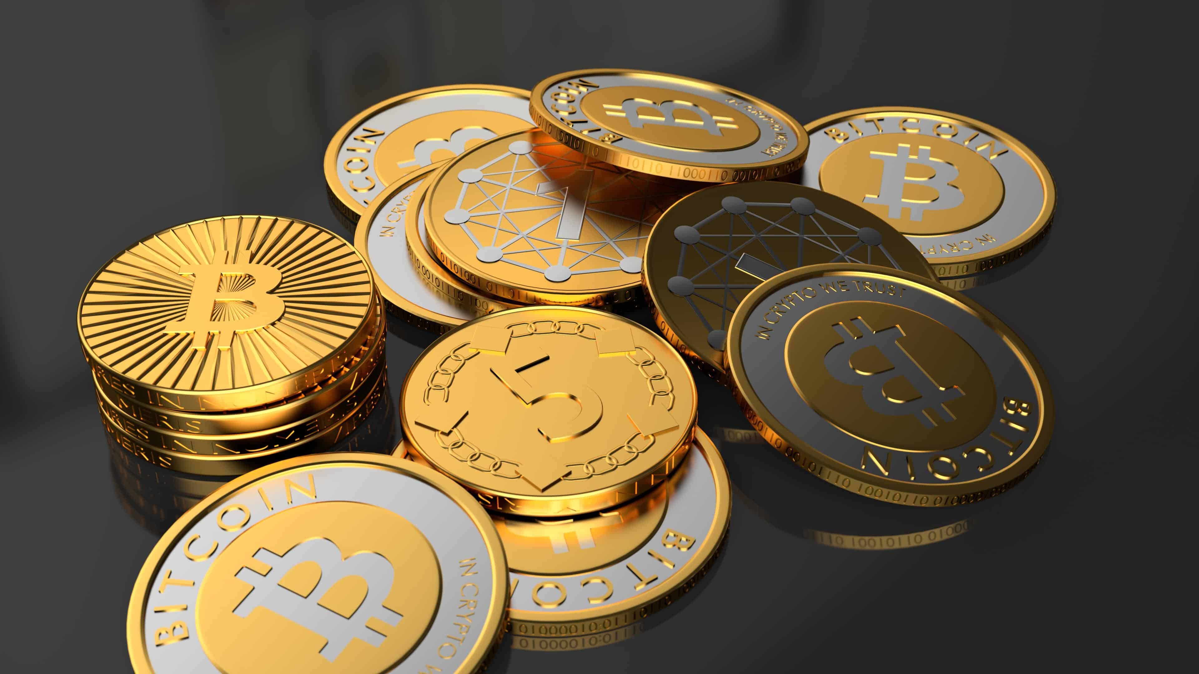 Bitcoin: Cryptocurrency, Coins, Satoshi. 3840x2160 4K Wallpaper.
