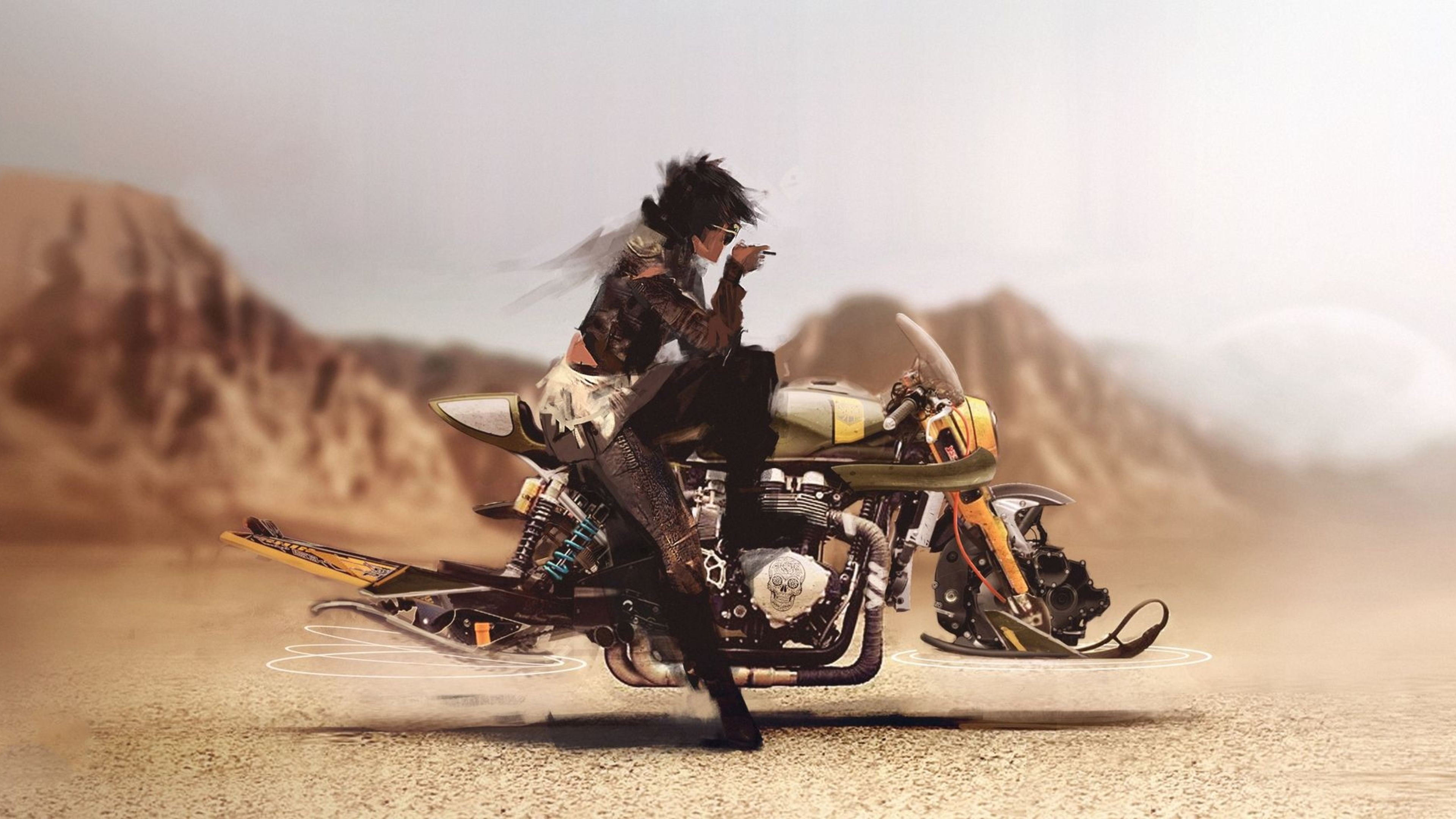 Beyond Good and Evil (Game): A male game character riding a floating motorcycle, A 2003 action-adventure, stealth game. 3840x2160 4K Background.