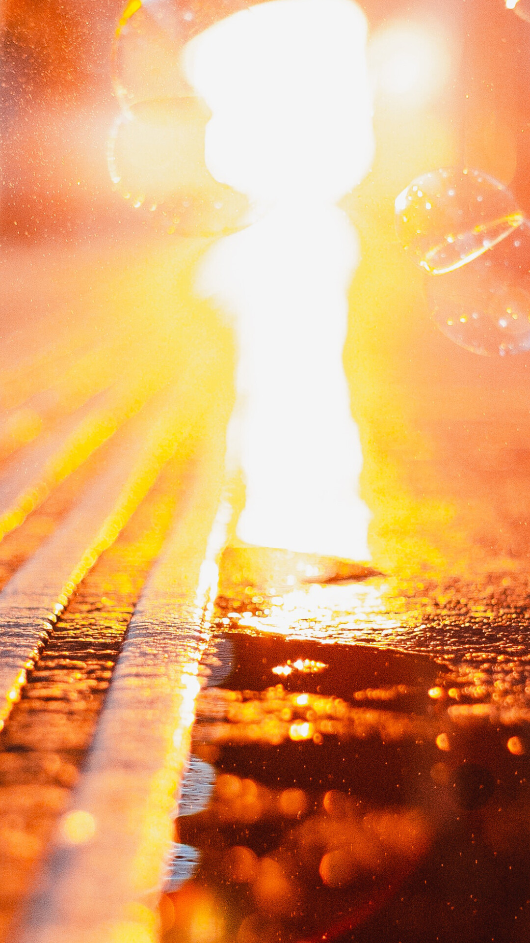 Gold Lights: Gold blurry lights on a road surface, A source of illumination, Sunlight. 1080x1920 Full HD Wallpaper.