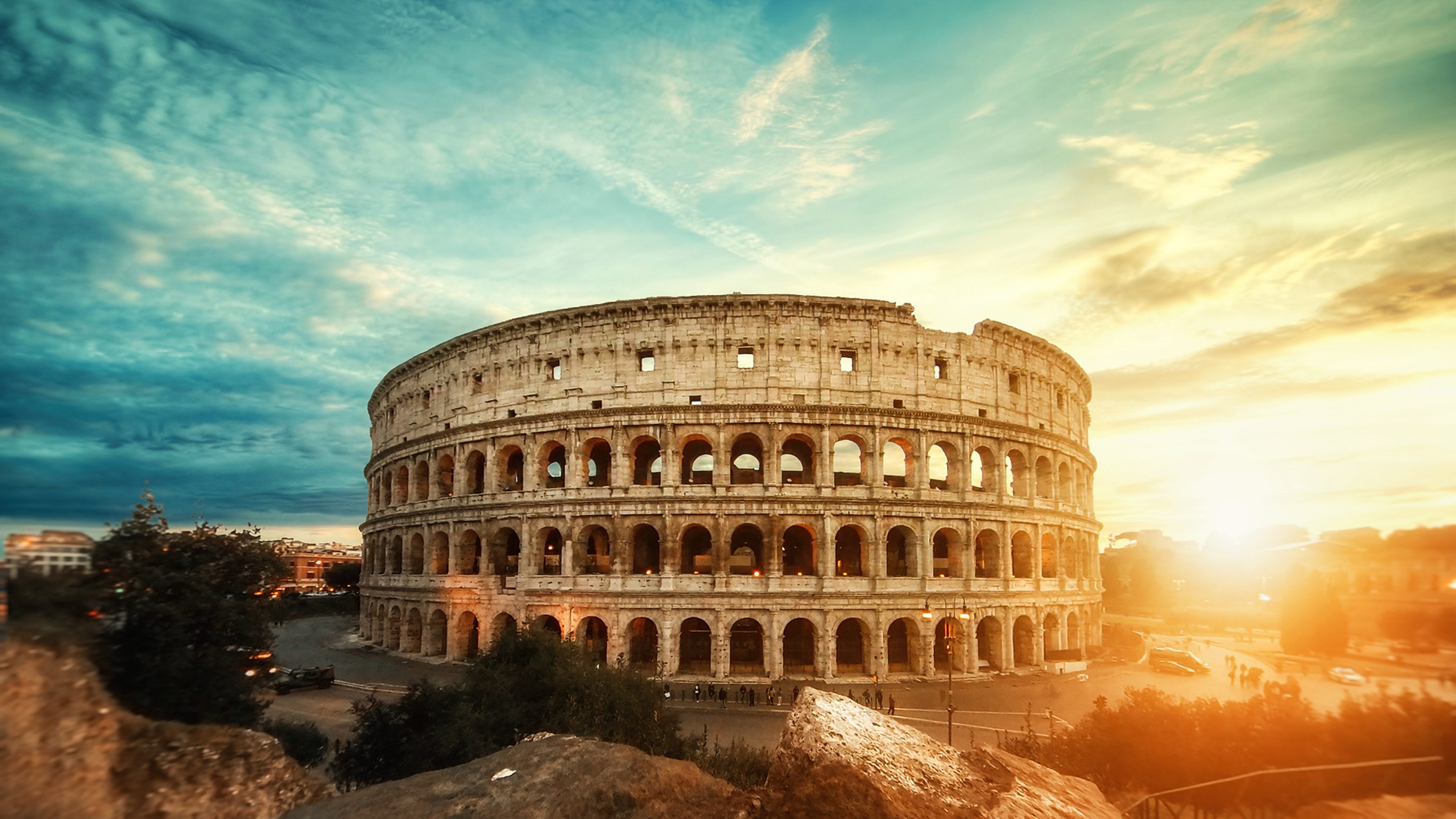 Sunset view, Colosseum Rome, 4K wallpaper, Breathtaking scenery, 3840x2160 4K Desktop