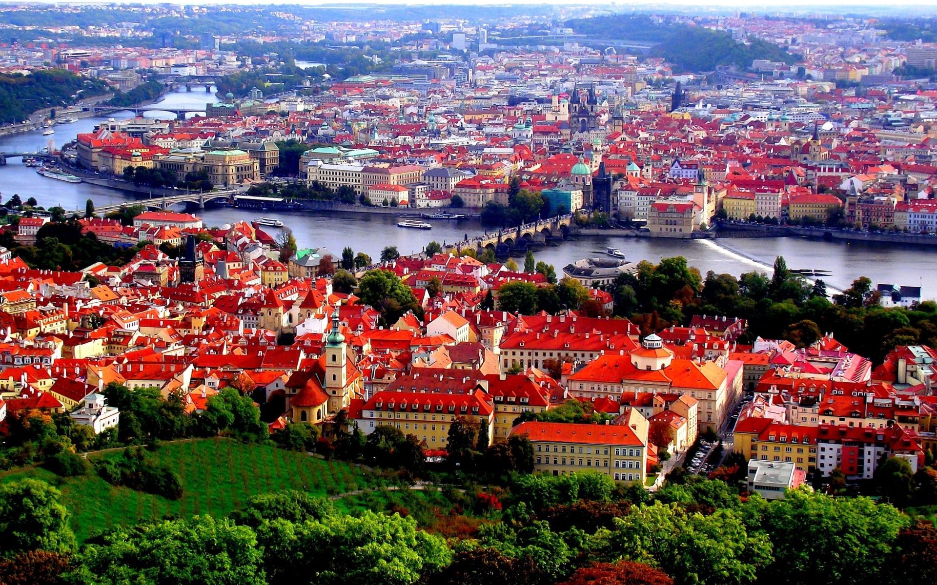 Czechia (Czech Republic): Panorama of Prague, Capital city, Aerial view. 1920x1200 HD Wallpaper.