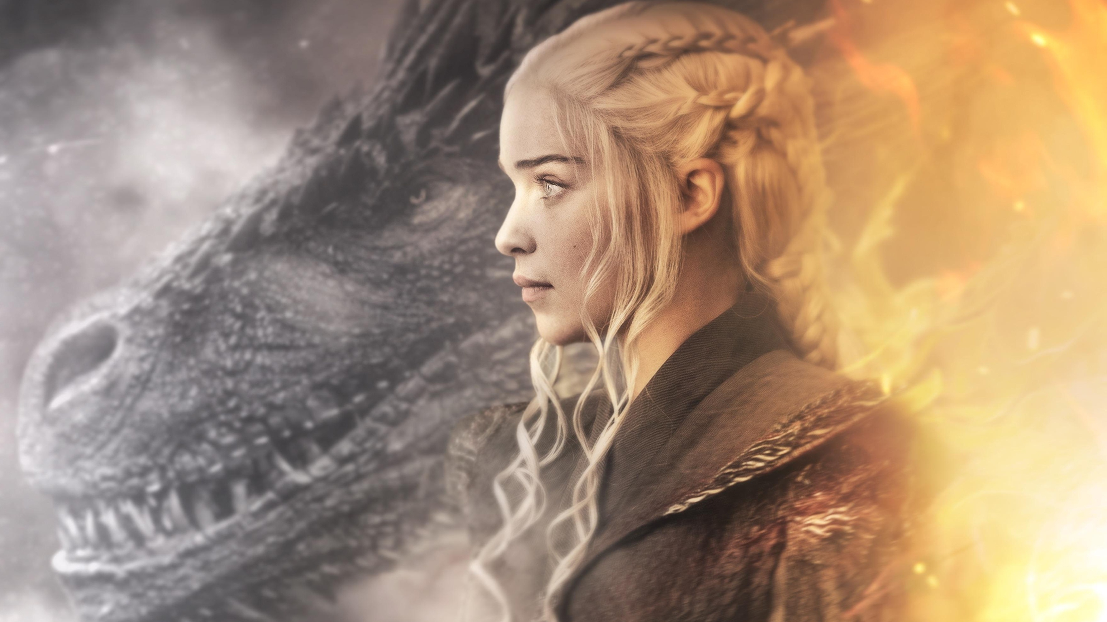 Game of Thrones wallpaper, Daenerys Targaryen profile view, Final season imagery, Epic quality, 3840x2160 4K Desktop