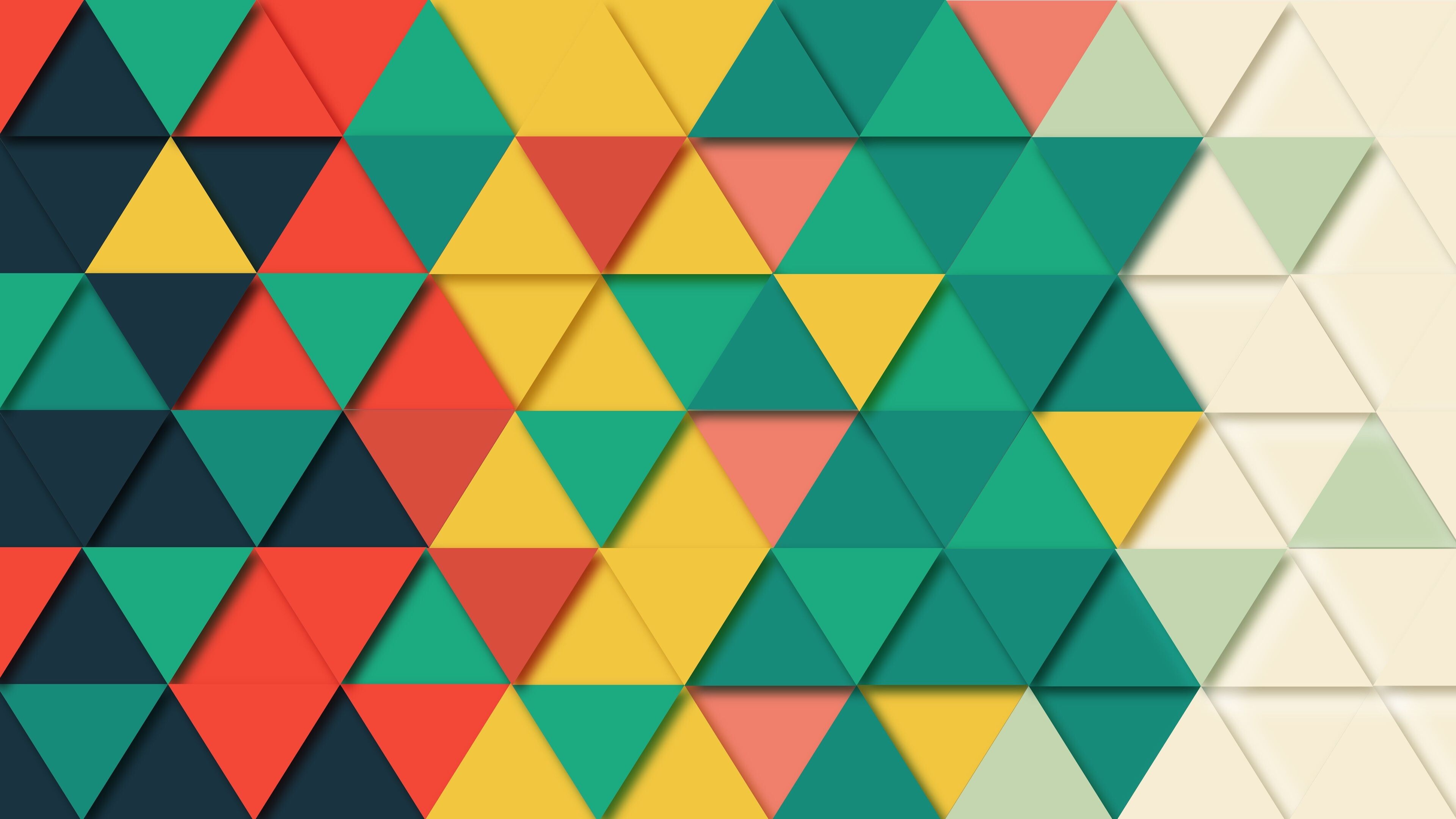 Triangle: Multicolored equilateral figures, Two-dimensional space. 3840x2160 4K Wallpaper.