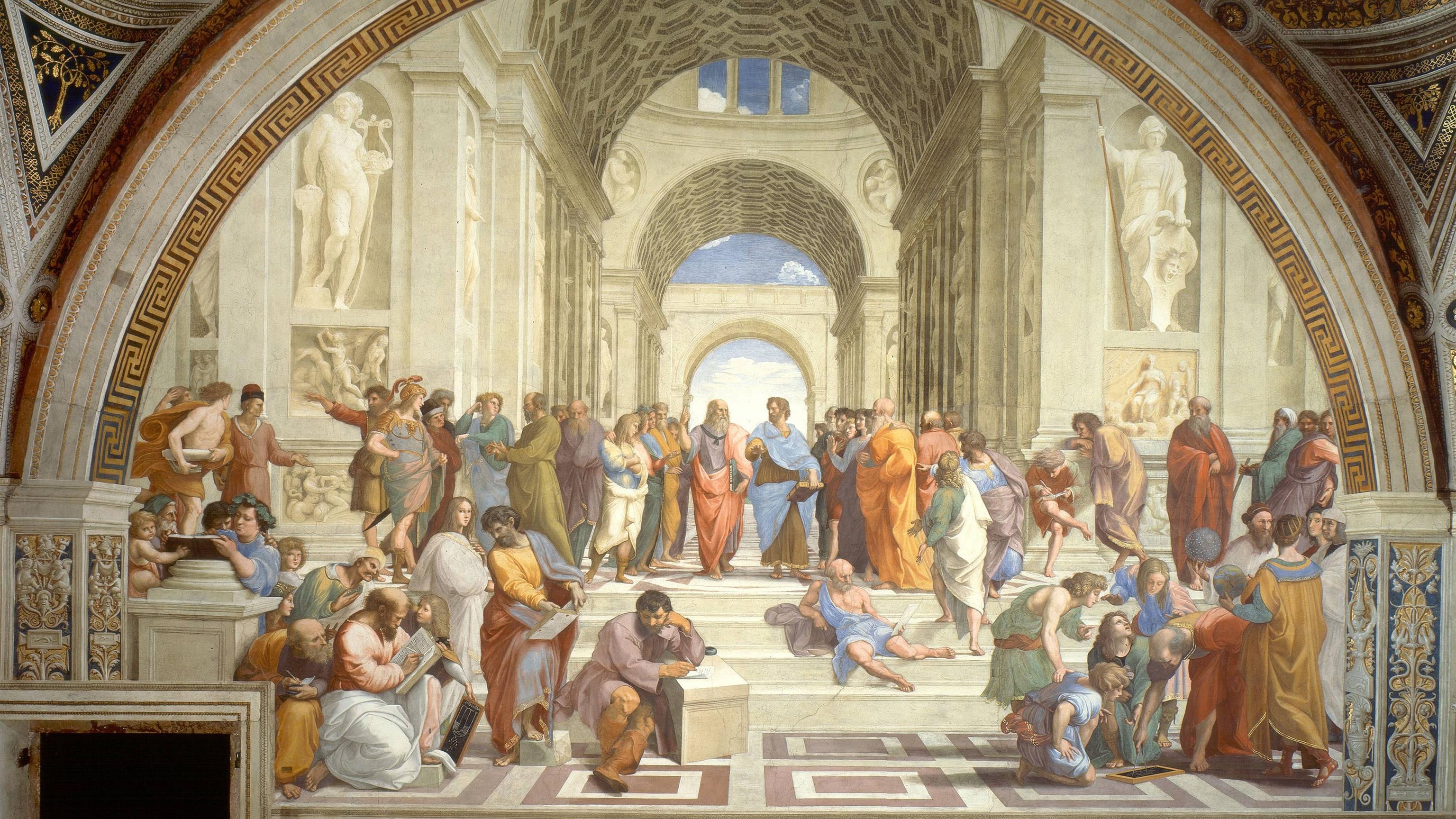 The School of Athens, Famous paintings, Renaissance art, Intellectual congregation, 3080x1730 HD Desktop