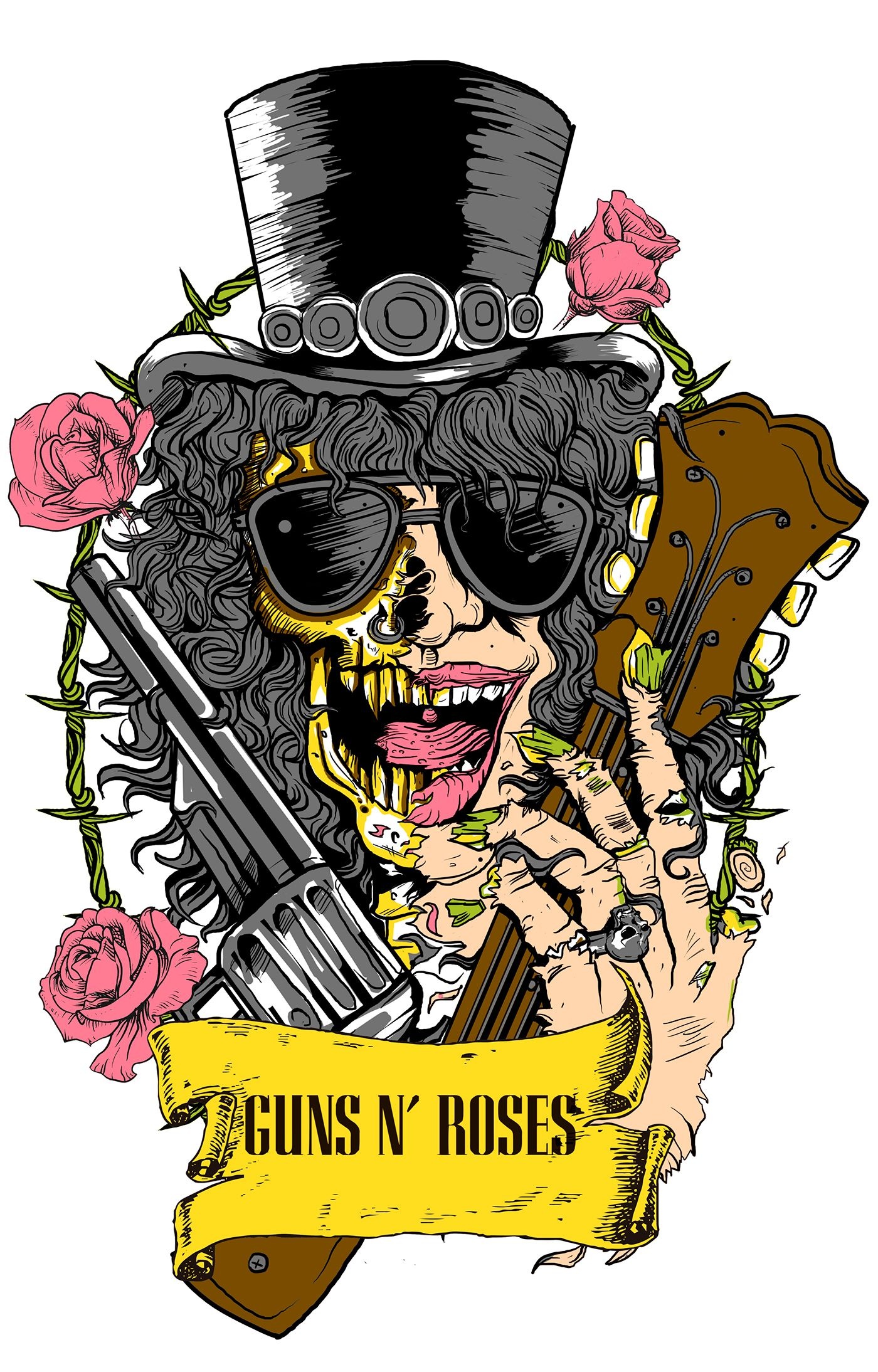 Slash T-shirt art, Rock 'n roll-inspired, Drawing, Guns N' Roses, 1400x2190 HD Phone
