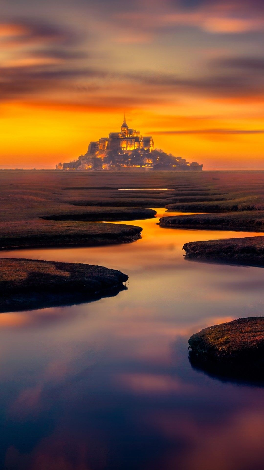 Mont Saint Michel, Island castle, Paris view, Mystical atmosphere, 1080x1920 Full HD Phone