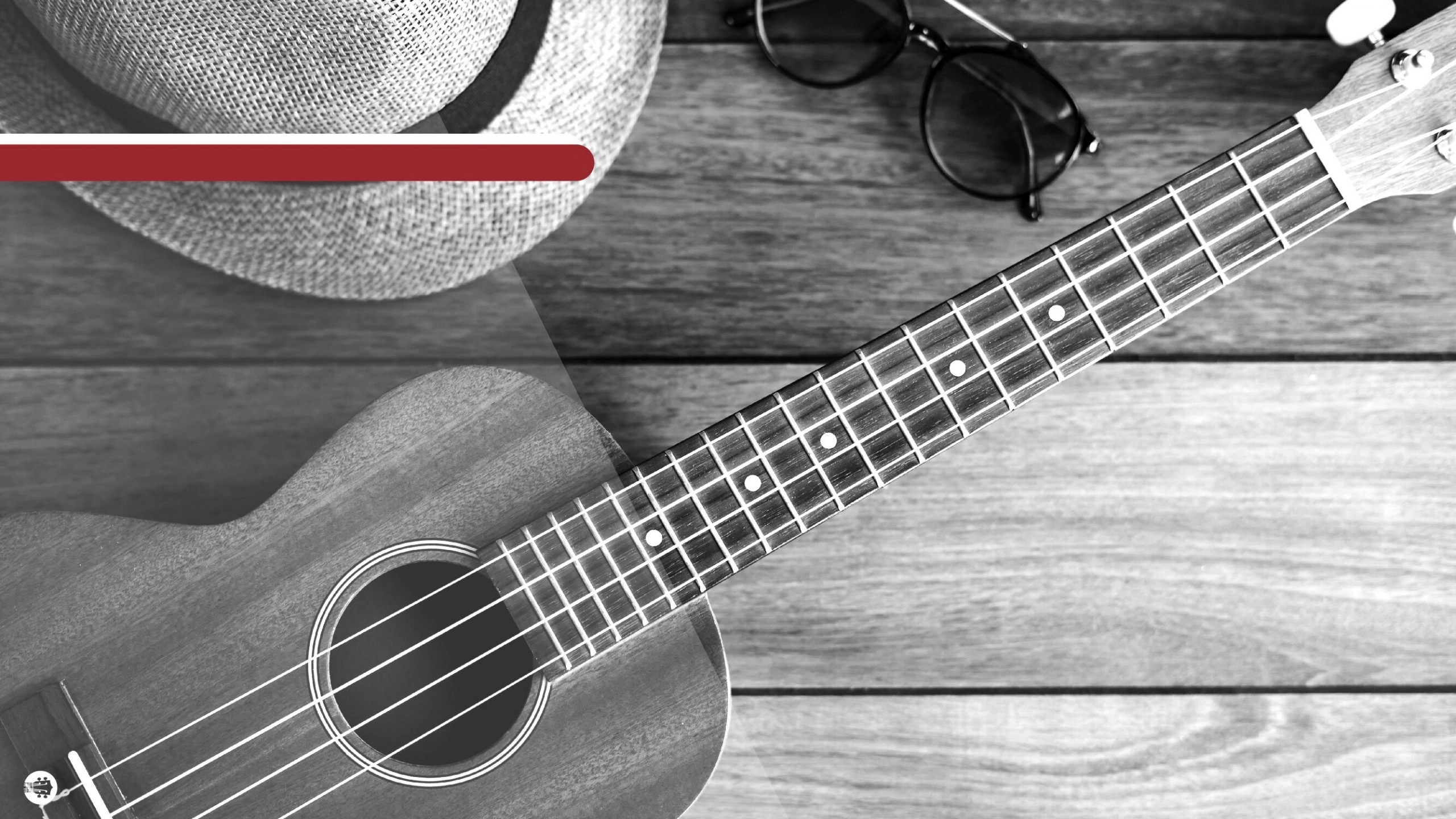Ukulele: Monochrome, Read chords, Small size, Vibrant and cheerful sound, Musical instrument. 2560x1440 HD Wallpaper.