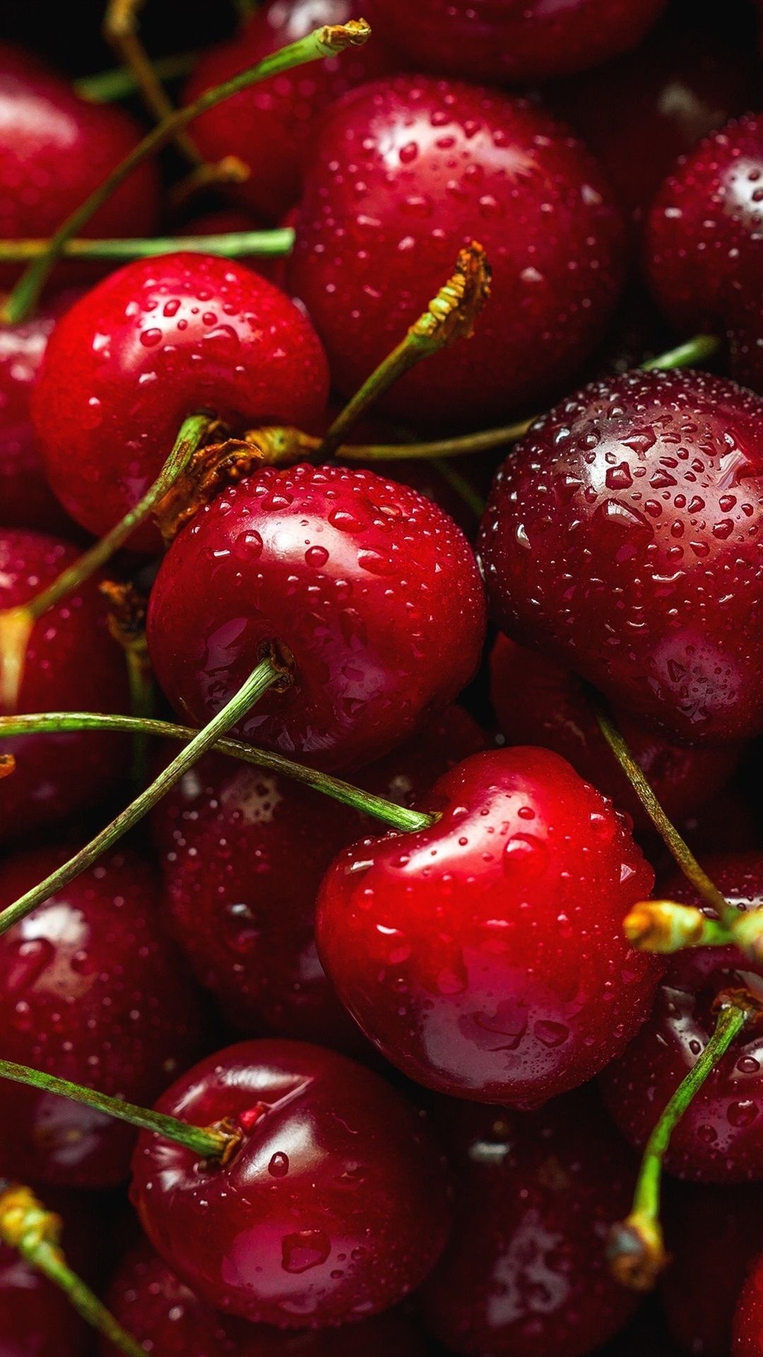 Cherry: Red fruits known as drupes, containing a single seed. 1080x1920 Full HD Background.