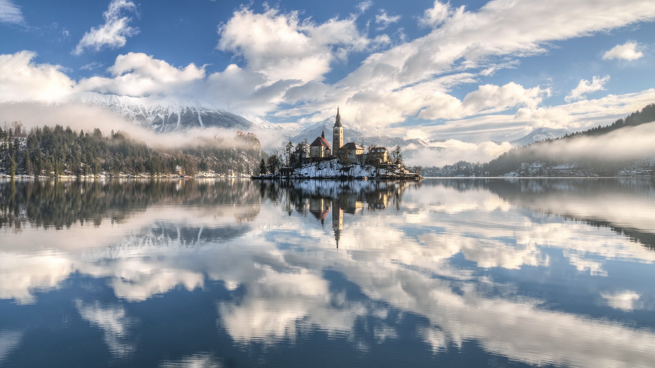 Lake Bled, Tranquil beauty, Majestic mountains, Reflections on water, 2560x1440 HD Desktop